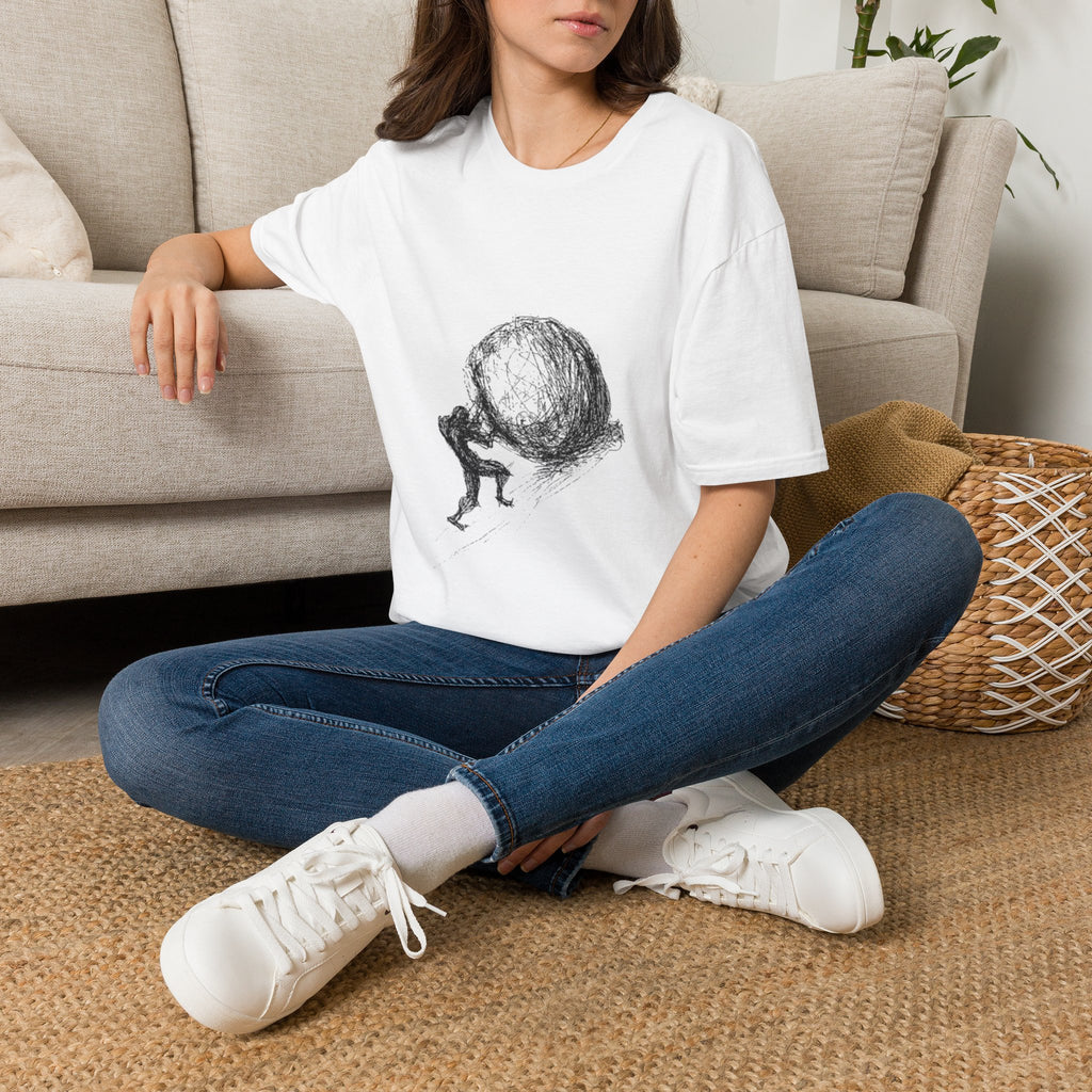 Sisyphus Pushing Boulder Illustration Tee (Perseverance Motivational Art)