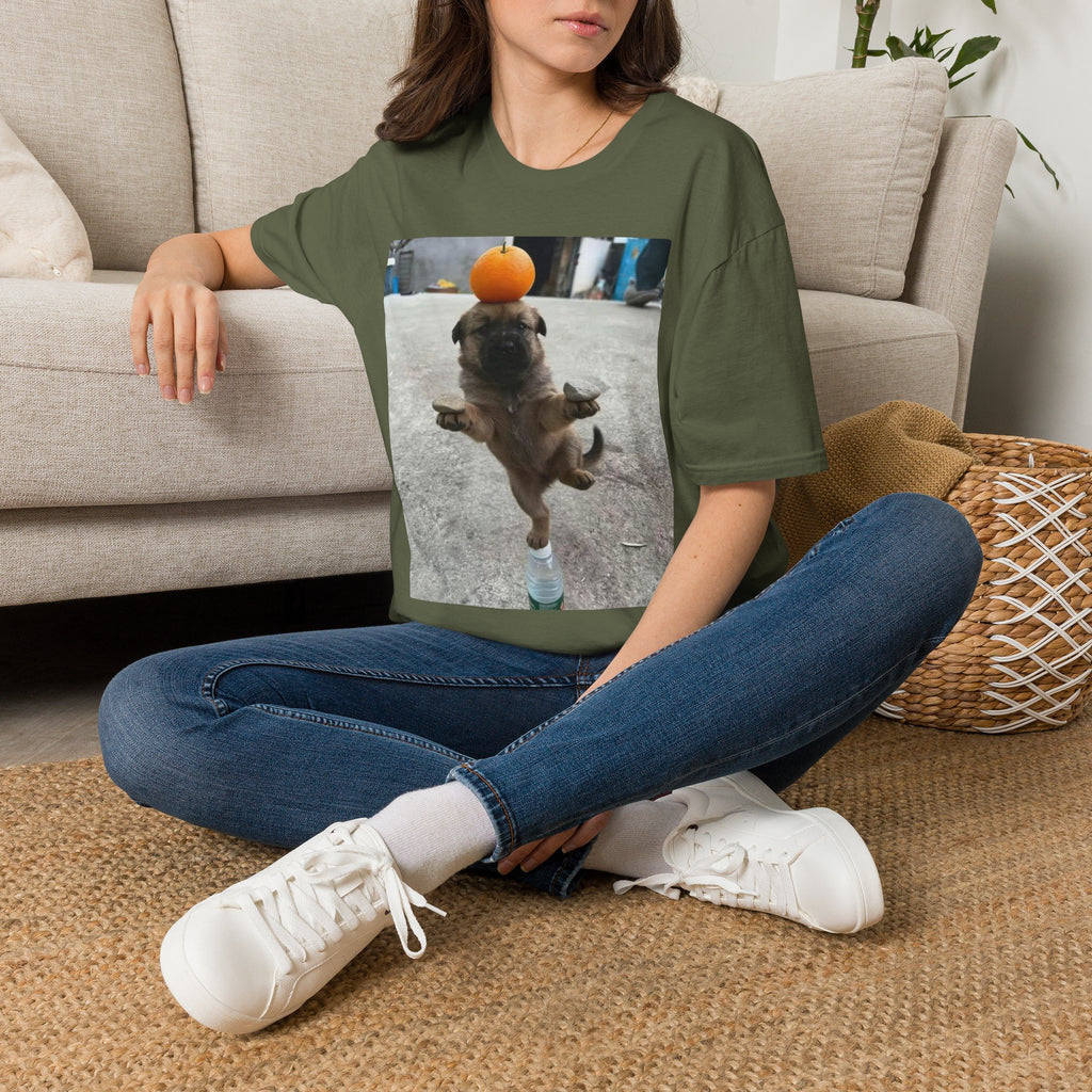 Cute Puppy Balancing Orange Photo Tee