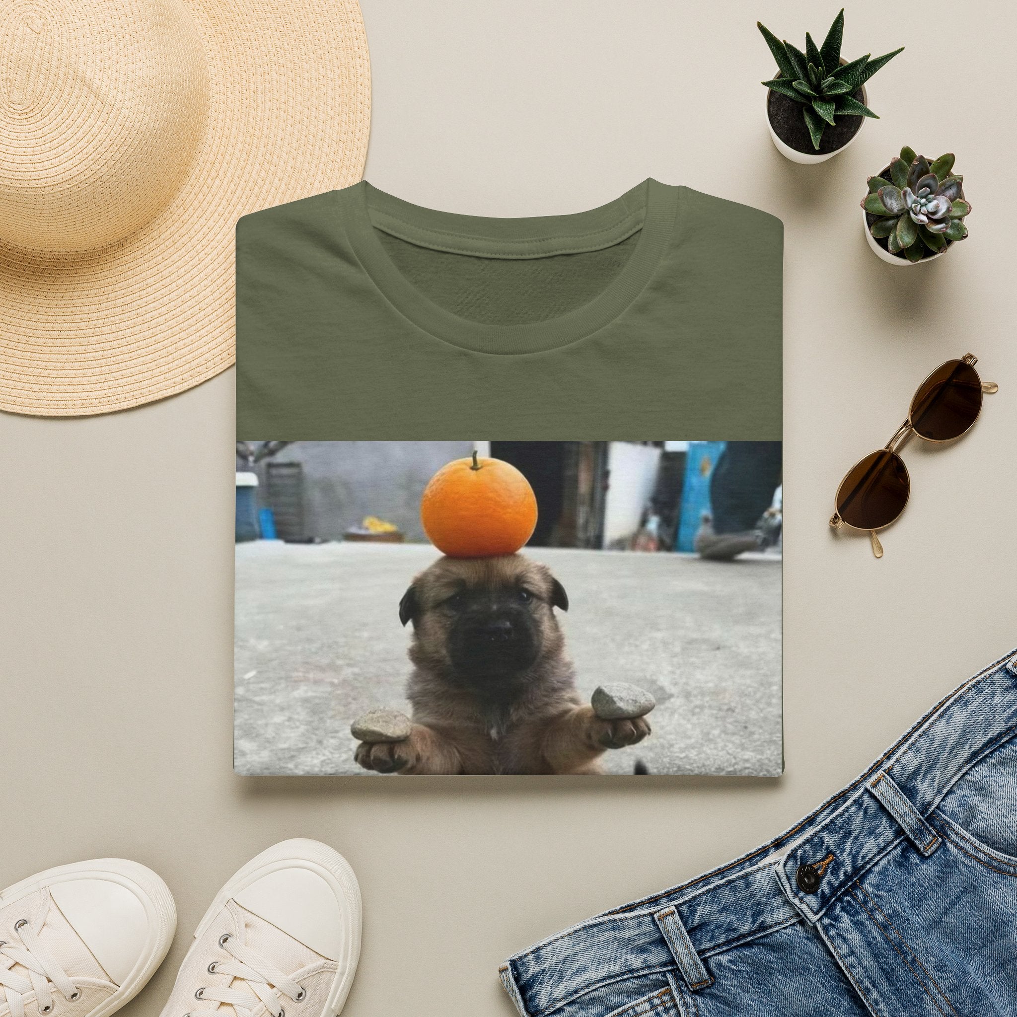 Cute Puppy Balancing Orange Photo Tee