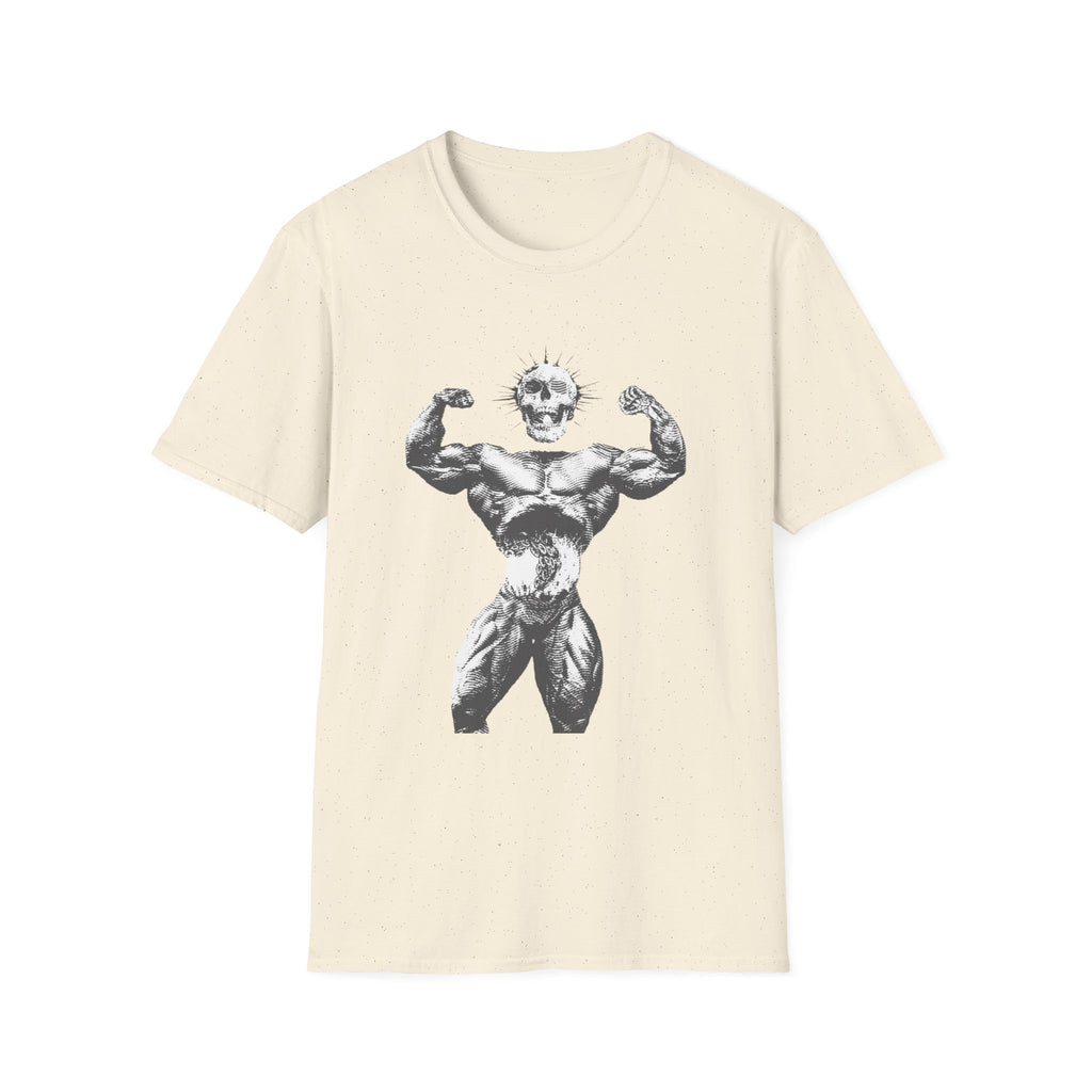 Skull Bodybuilder T-Shirt — Vintage Muscle Pose Graphic Tee