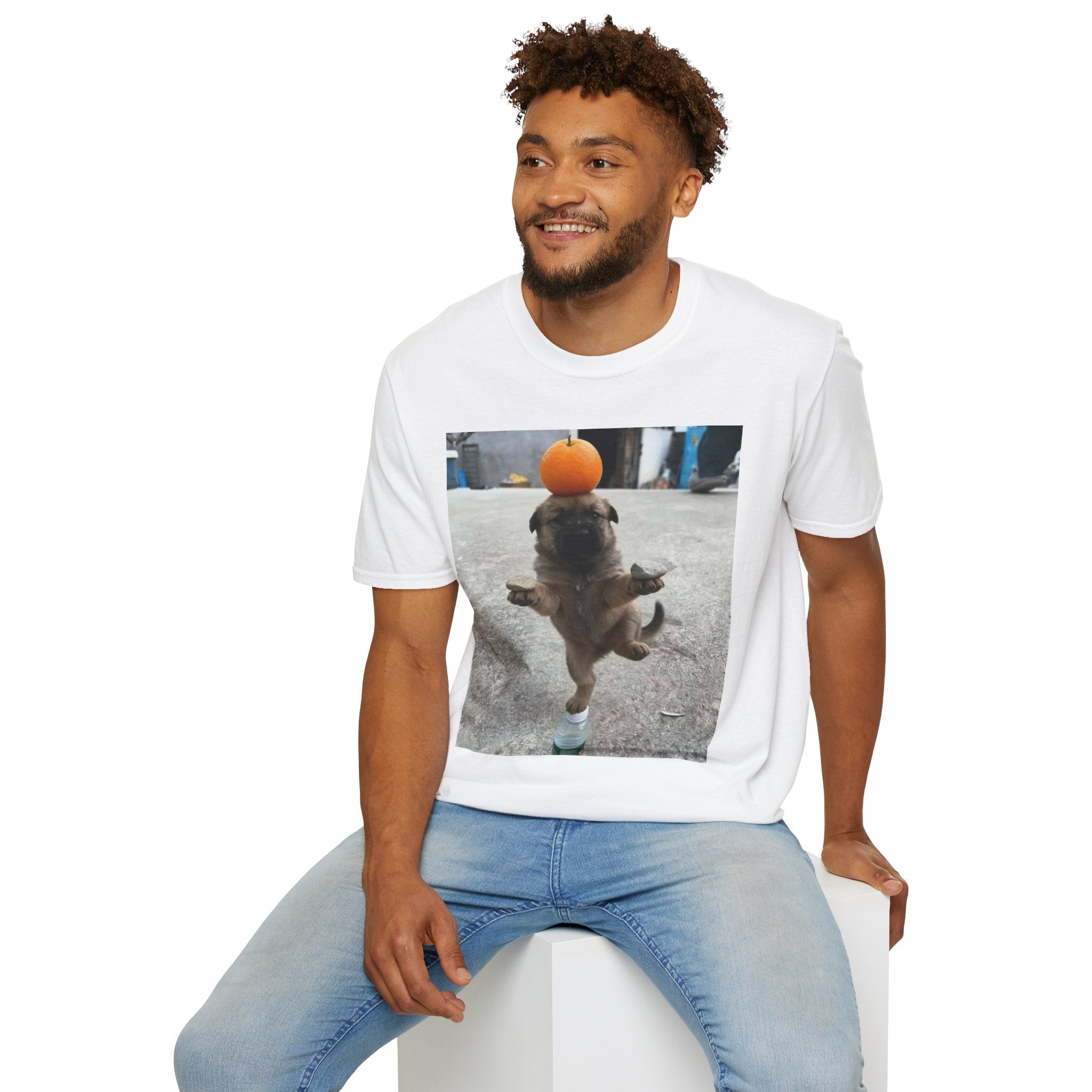 Cute Puppy Balancing Orange Photo Tee