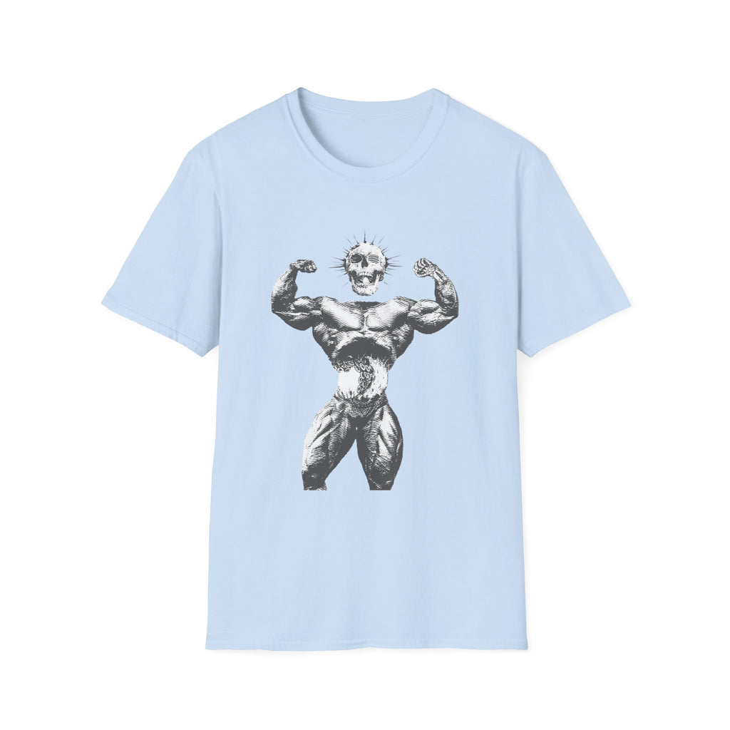 Skull Bodybuilder T-Shirt — Vintage Muscle Pose Graphic Tee
