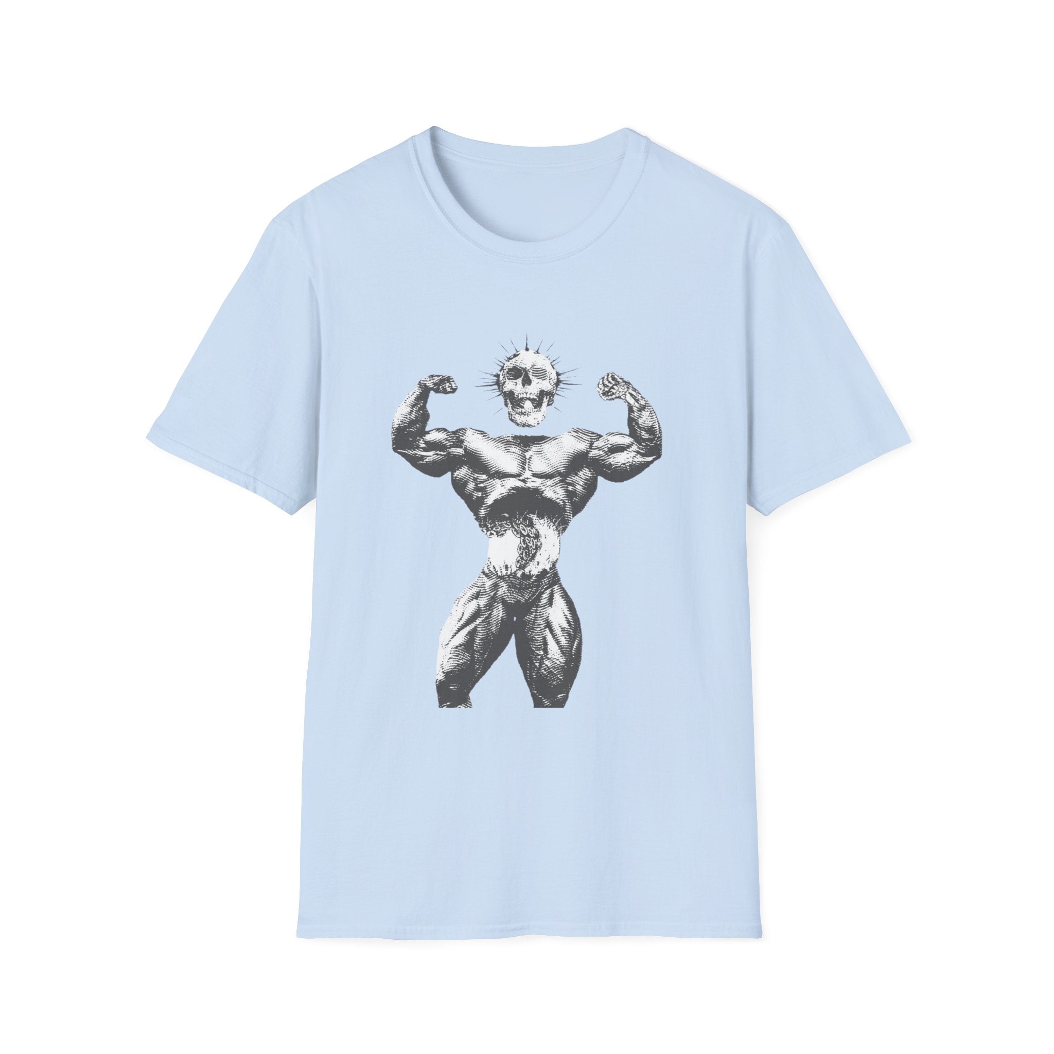 Skull Bodybuilder T-Shirt — Vintage Muscle Pose Graphic Tee
