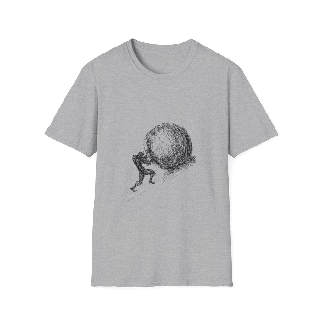 Sisyphus Pushing Boulder Illustration Tee (Perseverance Motivational Art)