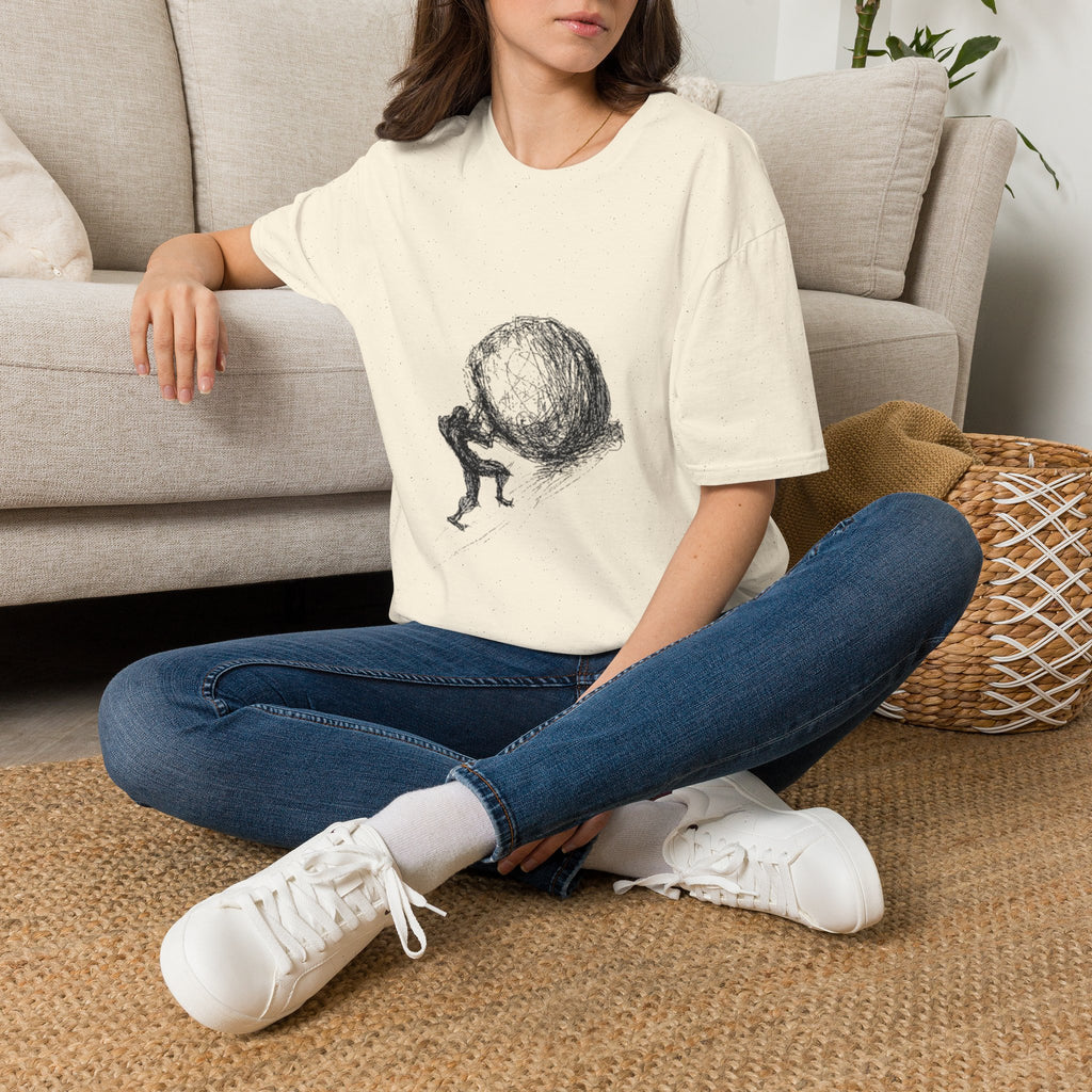 Sisyphus Pushing Boulder Illustration Tee (Perseverance Motivational Art)