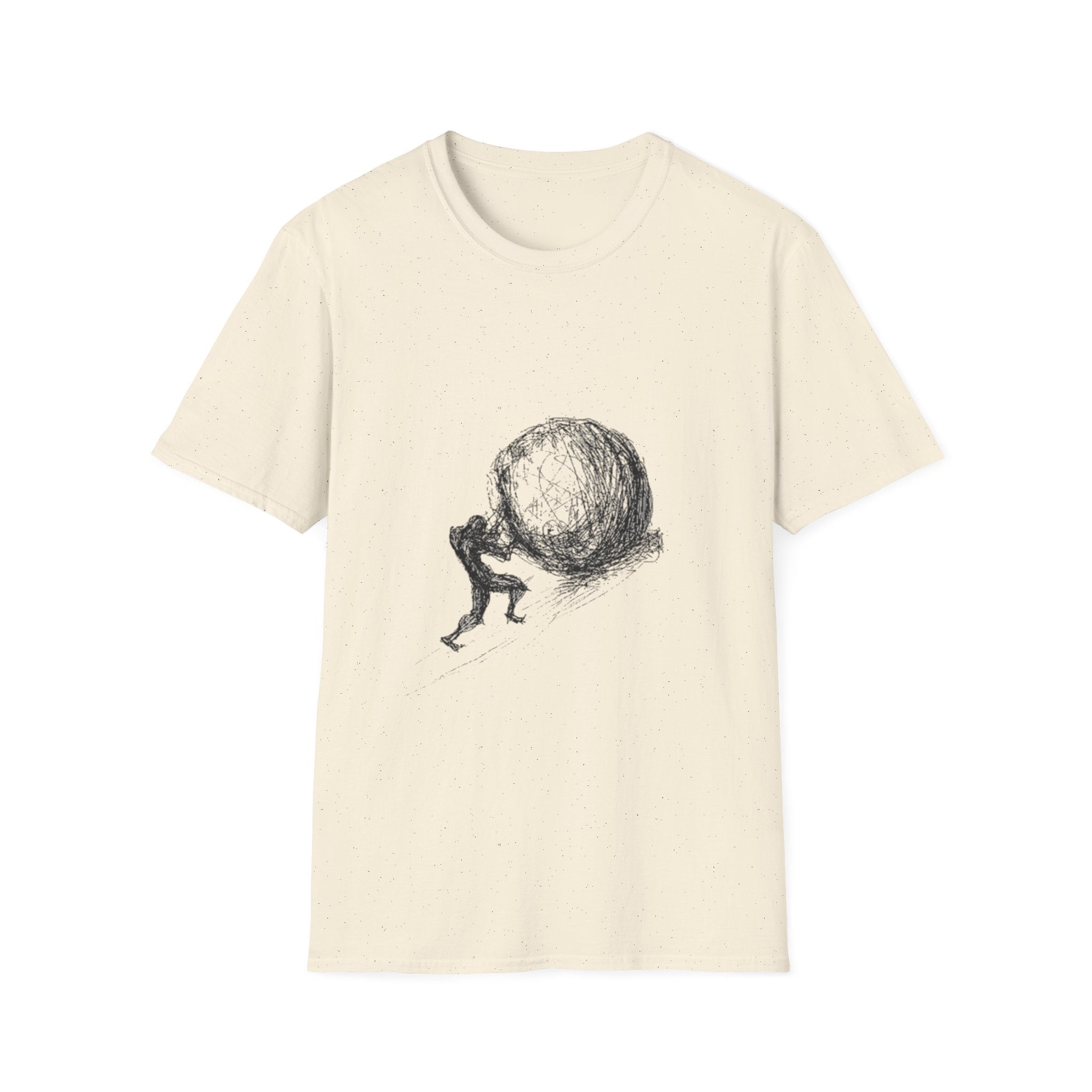 Sisyphus Pushing Boulder Illustration Tee (Perseverance Motivational Art)