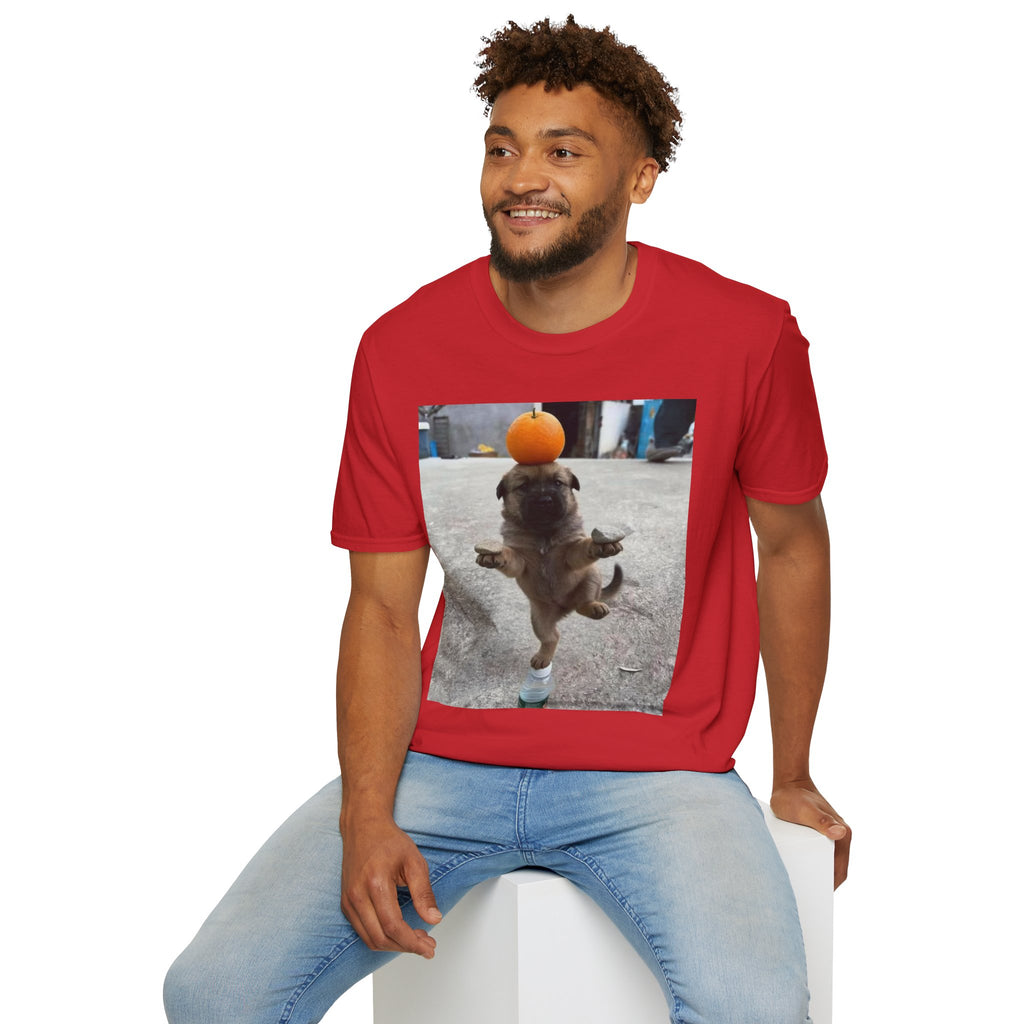 Cute Puppy Balancing Orange Photo Tee