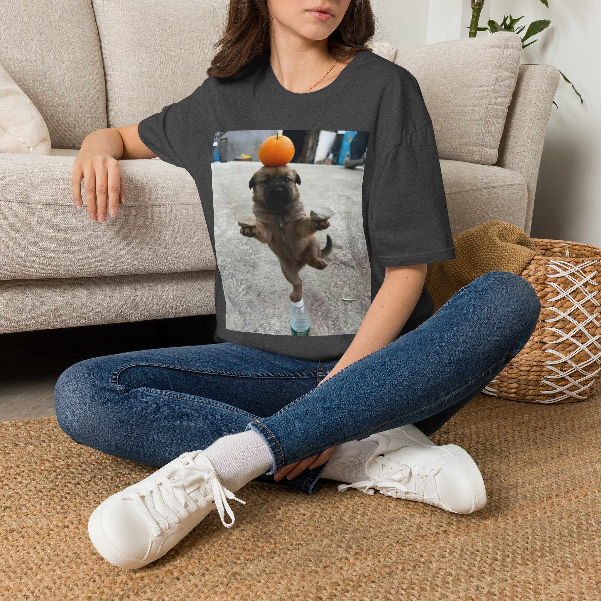 Cute Puppy Balancing Orange Photo Tee