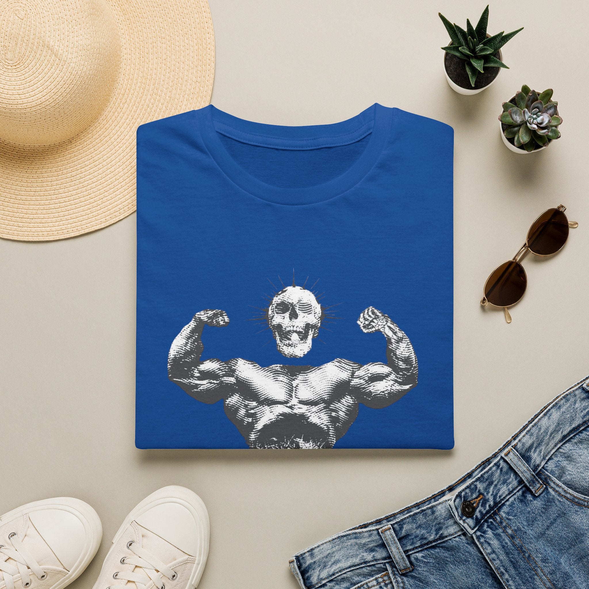 Skull Bodybuilder T-Shirt — Vintage Muscle Pose Graphic Tee