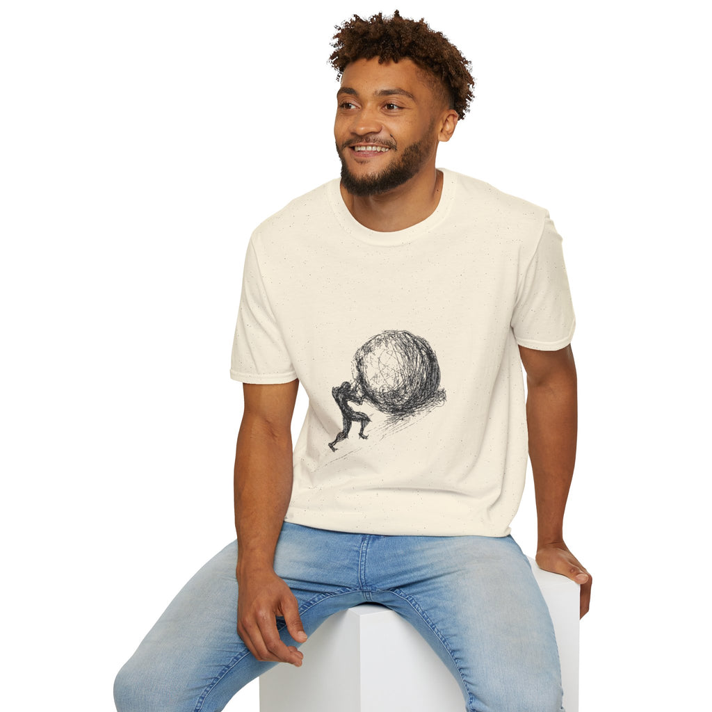 Sisyphus Pushing Boulder Illustration Tee (Perseverance Motivational Art)