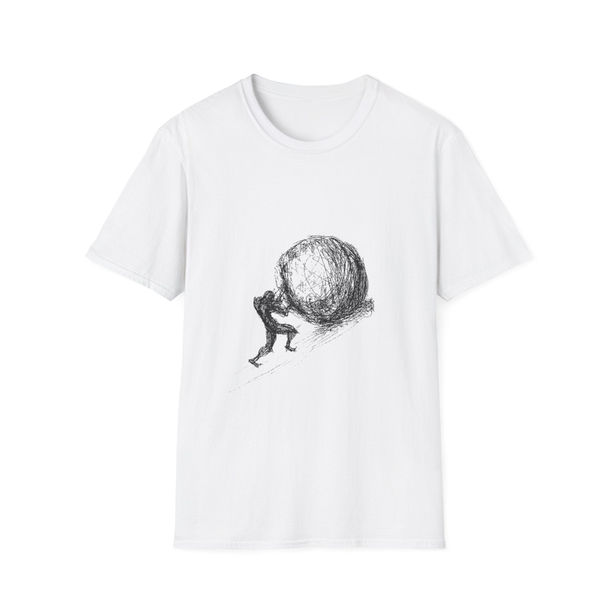 Sisyphus Pushing Boulder Illustration Tee (Perseverance Motivational Art)