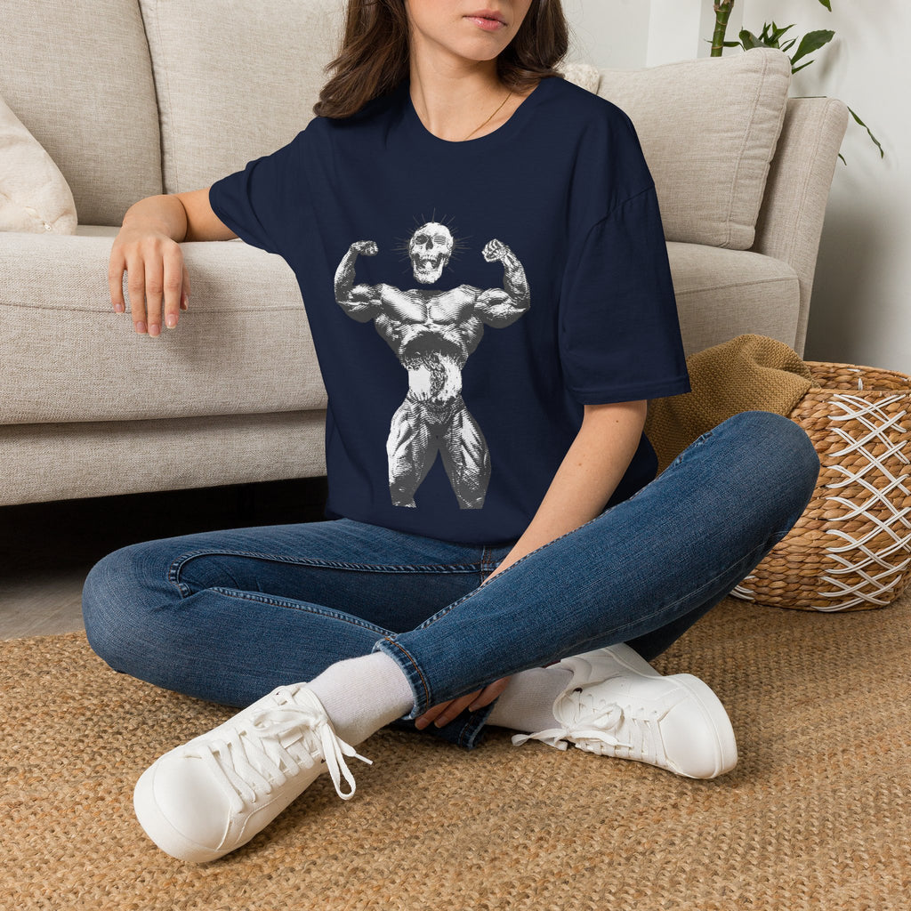 Skull Bodybuilder T-Shirt — Vintage Muscle Pose Graphic Tee
