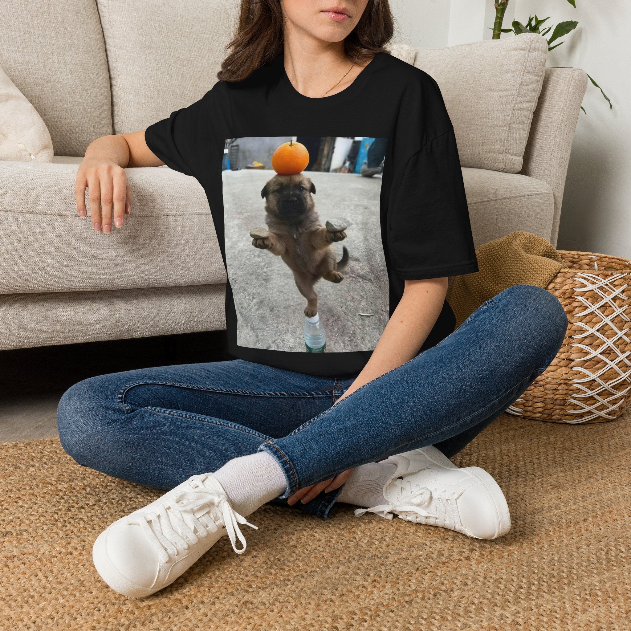Cute Puppy Balancing Orange Photo Tee