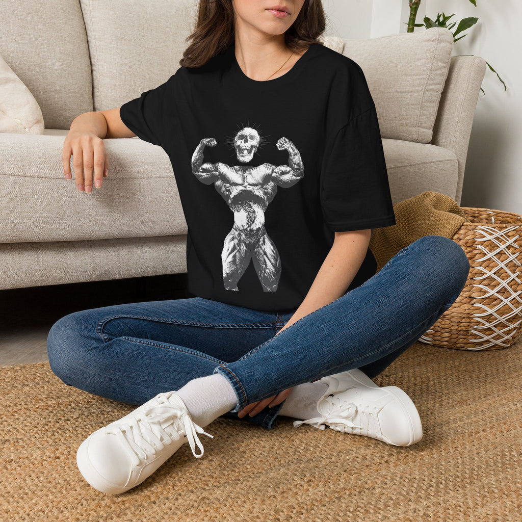 Skull Bodybuilder T-Shirt — Vintage Muscle Pose Graphic Tee