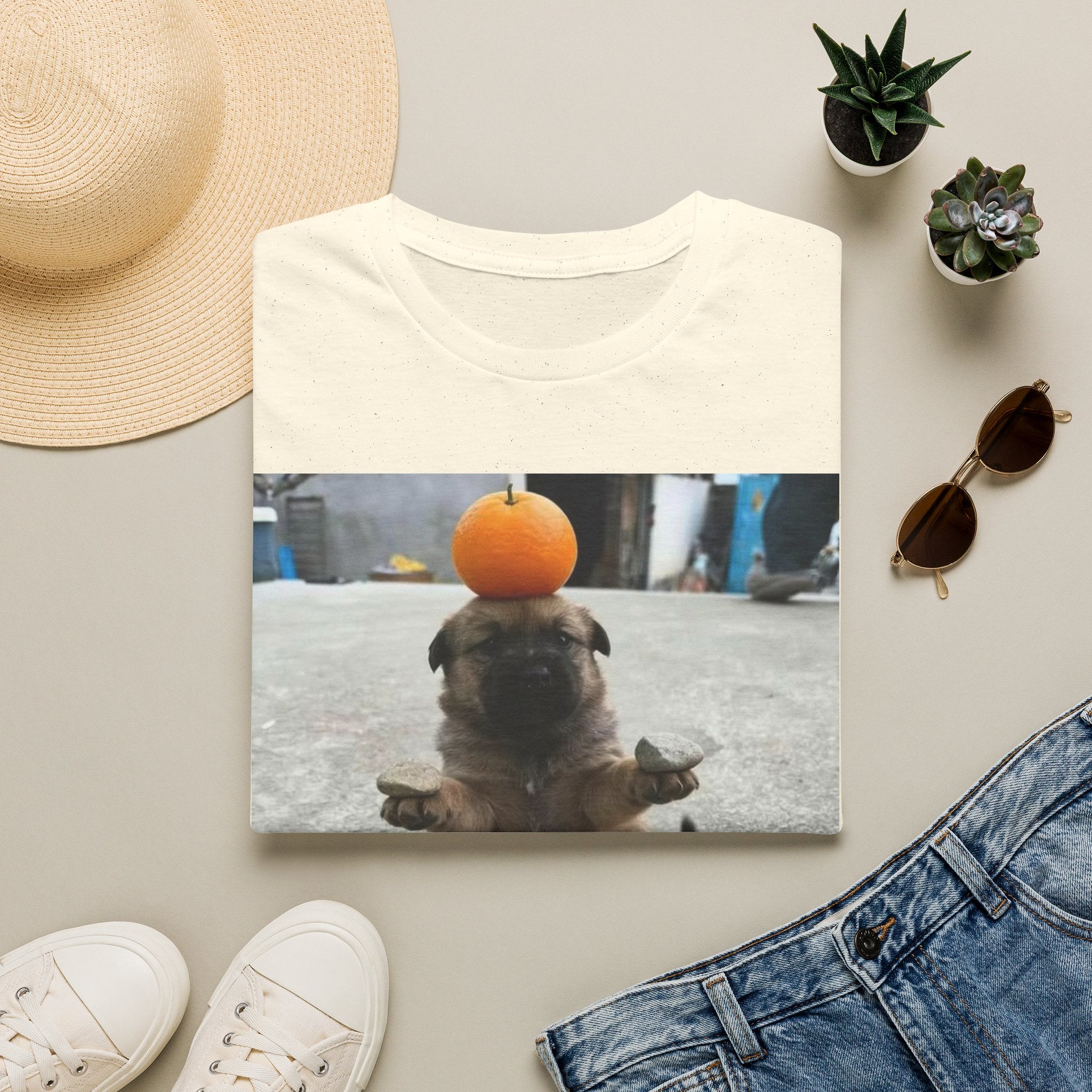 Cute Puppy Balancing Orange Photo Tee