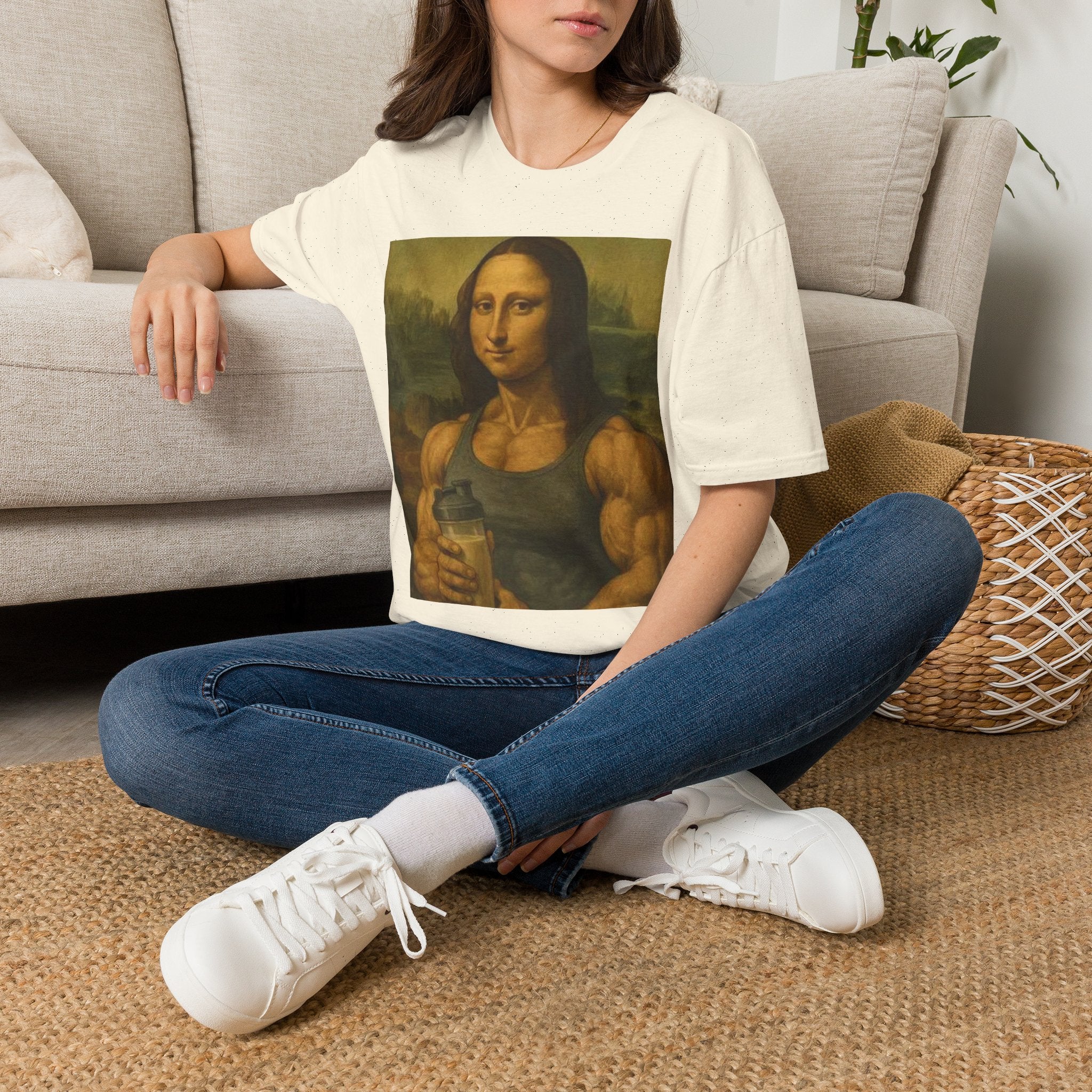 Muscular Mona Lisa Gym Tee Y2K