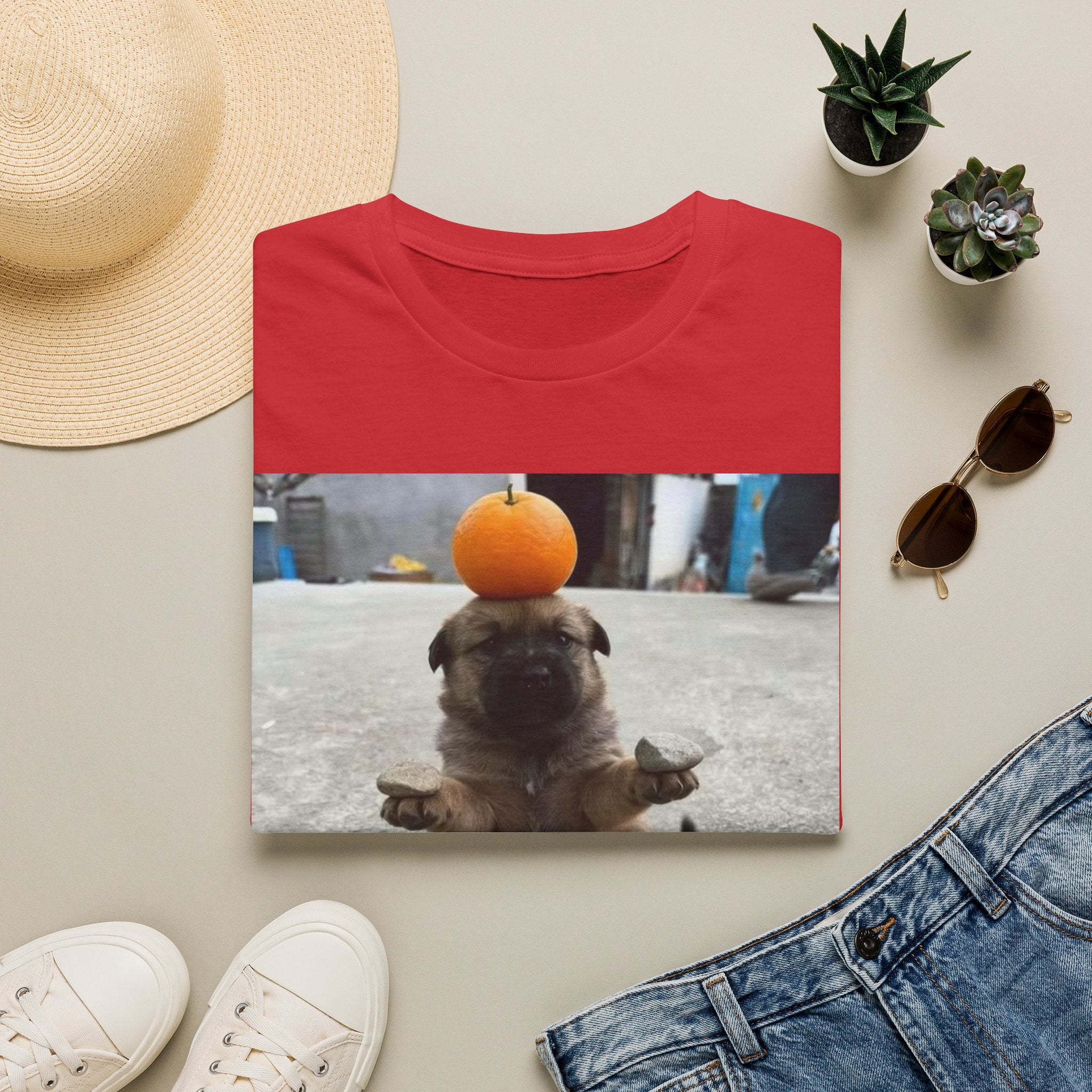 Cute Puppy Balancing Orange Photo Tee