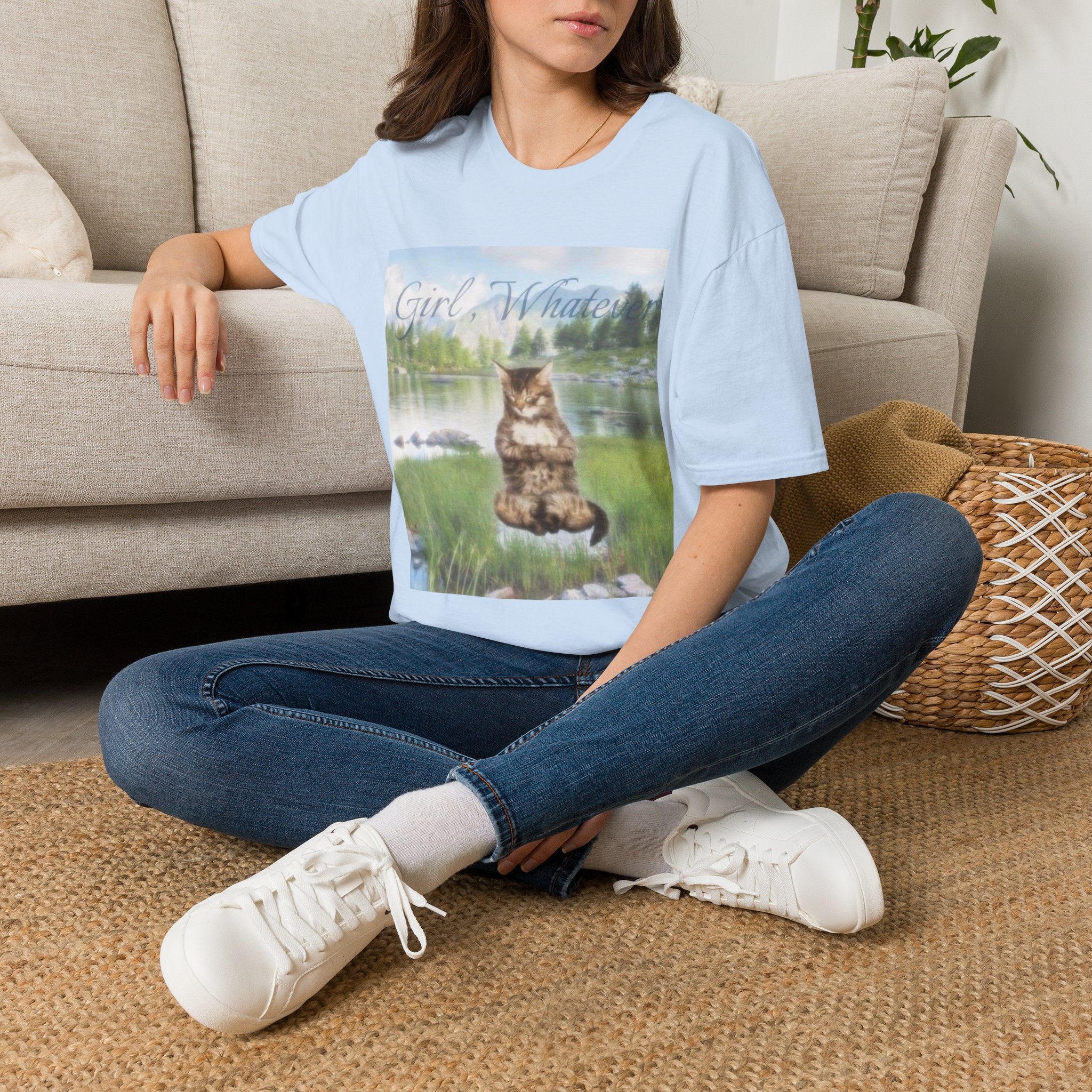 Cat T-Shirt — "Girl, Whatever" Vintage Lake Cat Graphic Tee