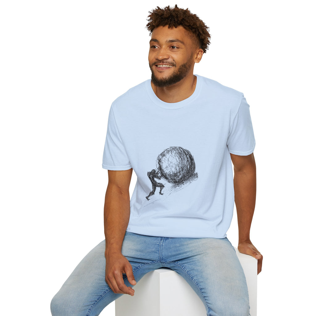 Sisyphus Pushing Boulder Illustration Tee (Perseverance Motivational Art)