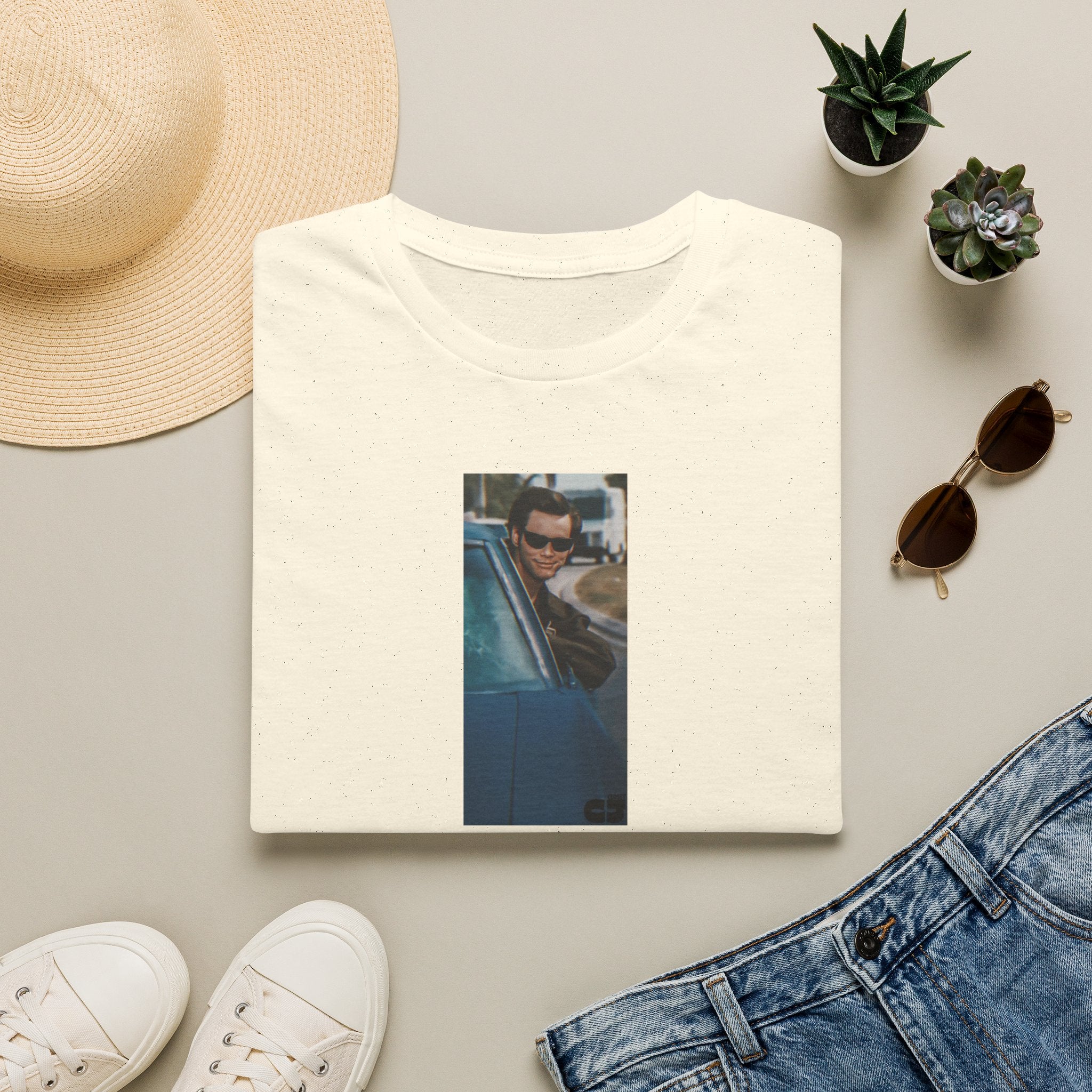 Jim Carrey Cool Car Sunglasses T-Shirt — Funny Retro Celebrity Tee