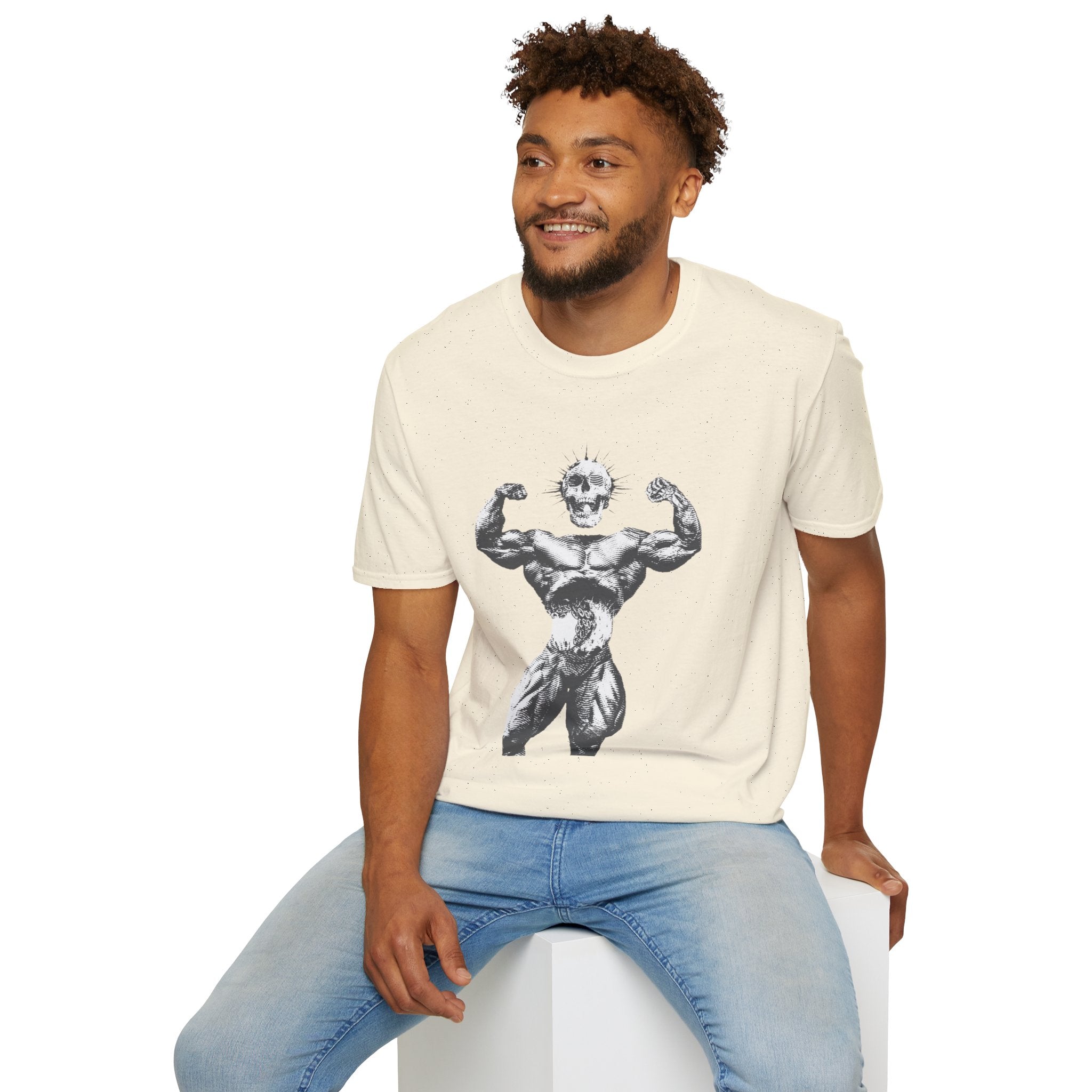 Skull Bodybuilder T-Shirt — Vintage Muscle Pose Graphic Tee