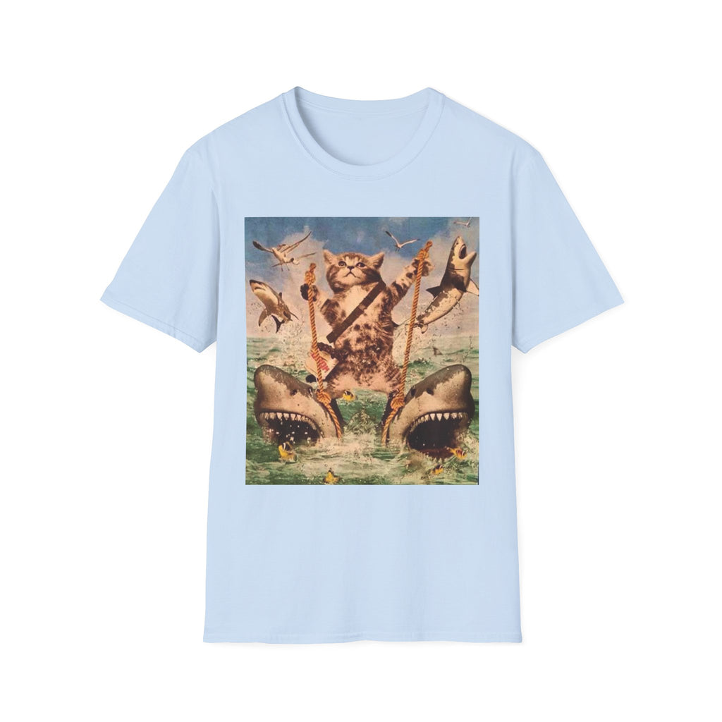 Cat Pirate Shark Attack T-Shirt — Vintage Sailing Kitty Graphic Tee