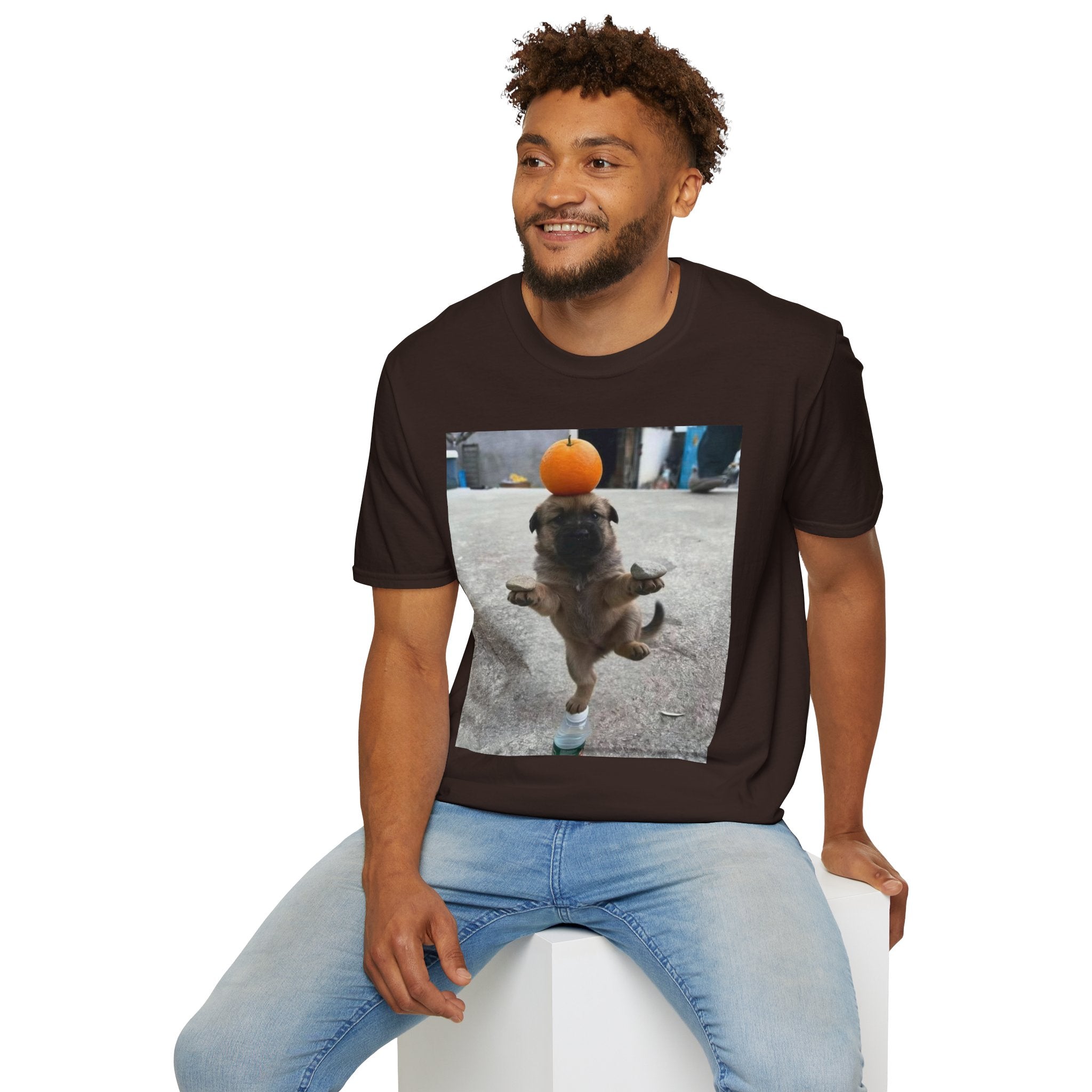 Cute Puppy Balancing Orange Photo Tee