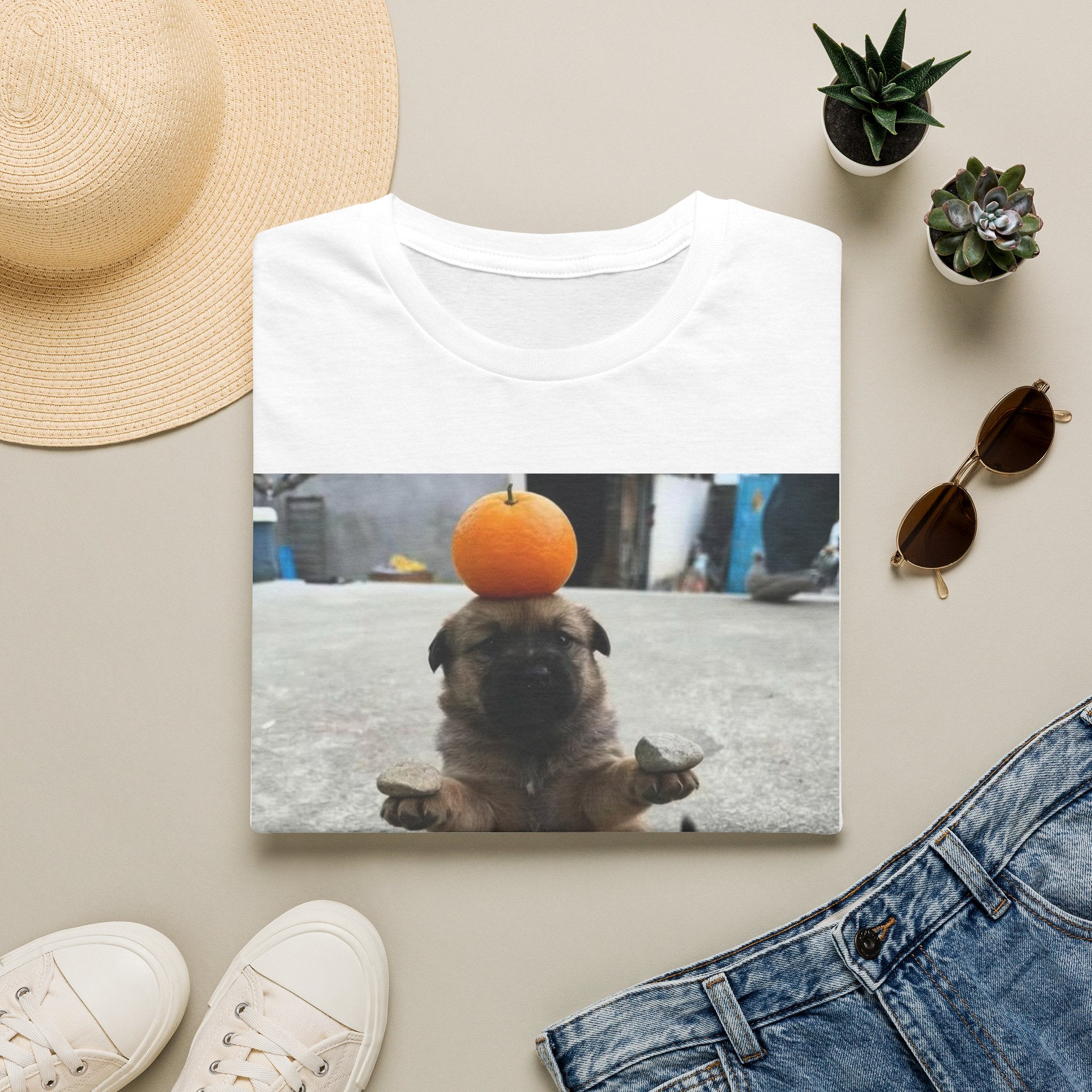 Cute Puppy Balancing Orange Photo Tee