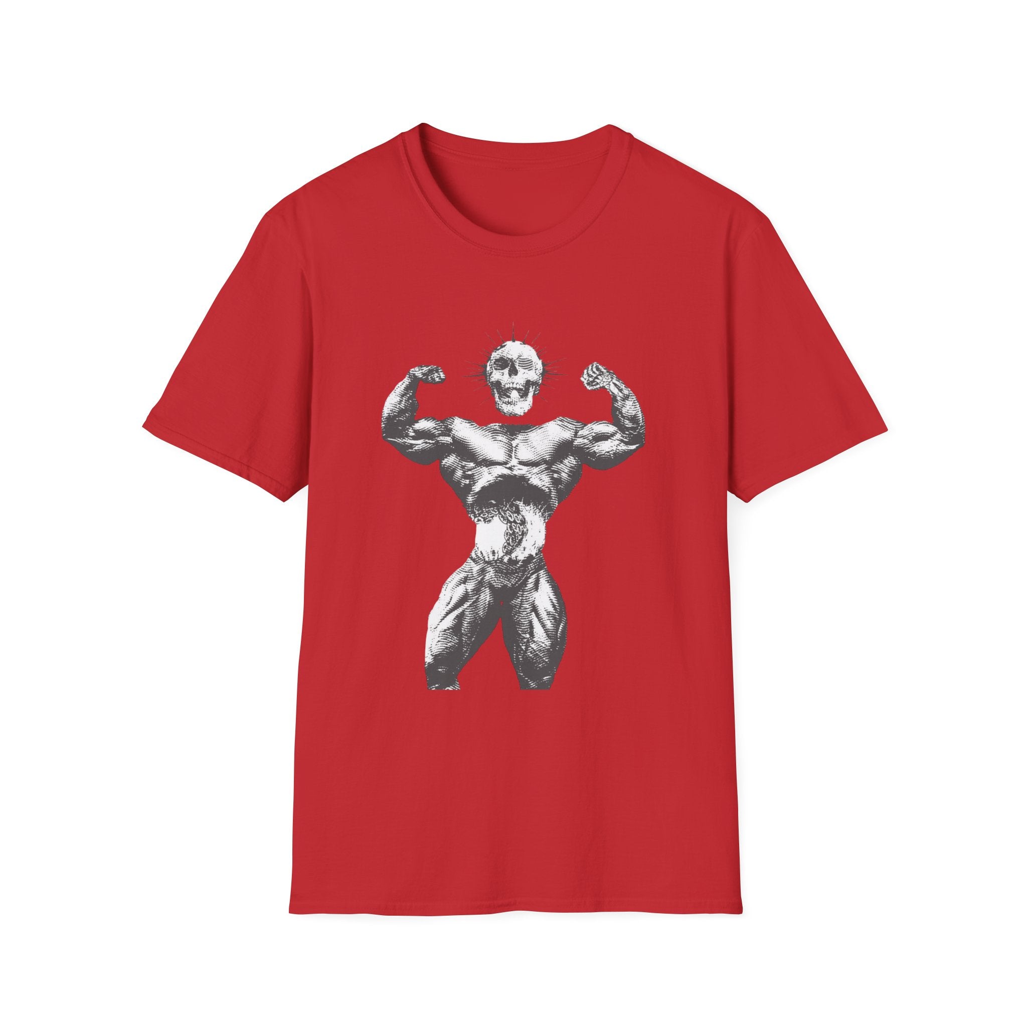 Skull Bodybuilder T-Shirt — Vintage Muscle Pose Graphic Tee