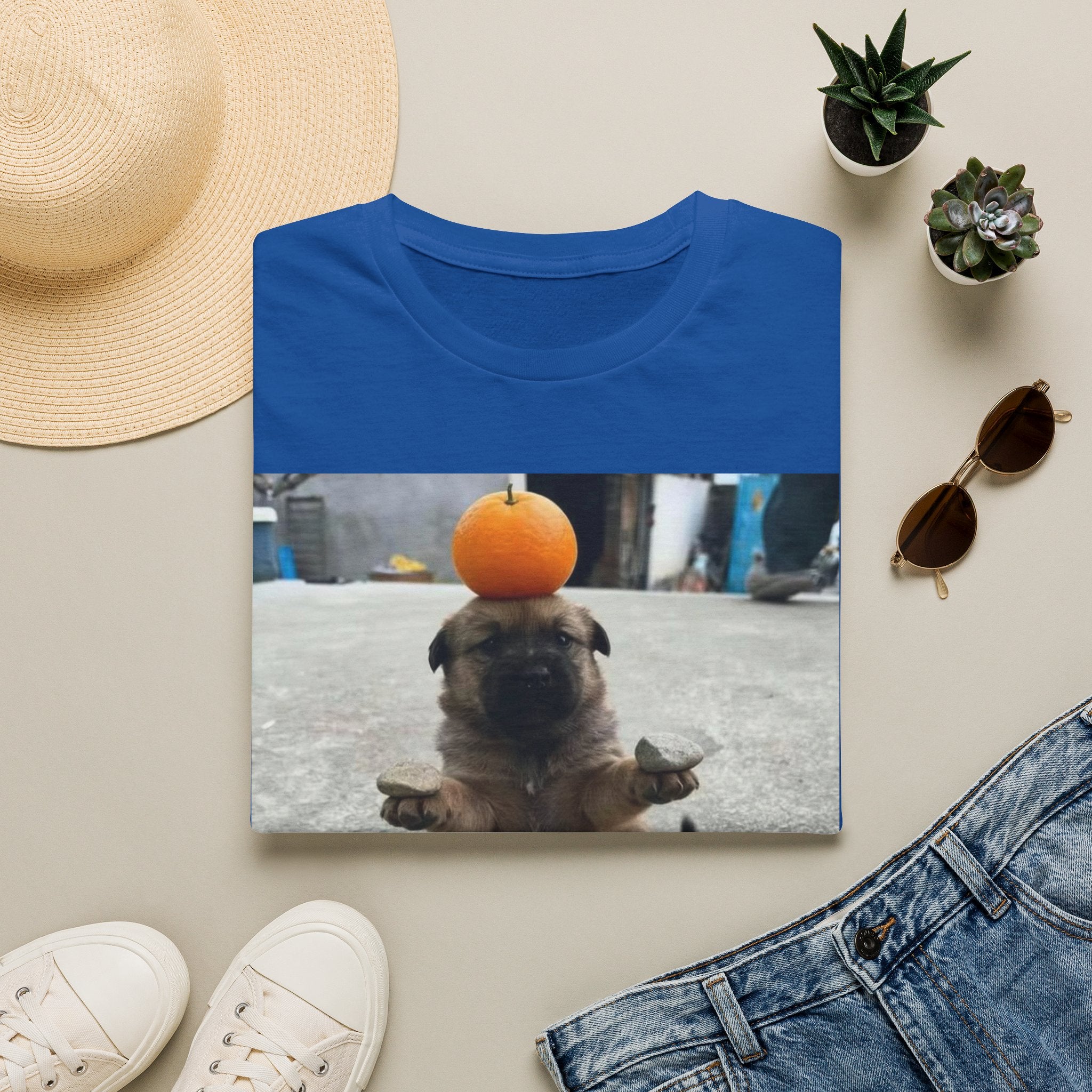 Cute Puppy Balancing Orange Photo Tee