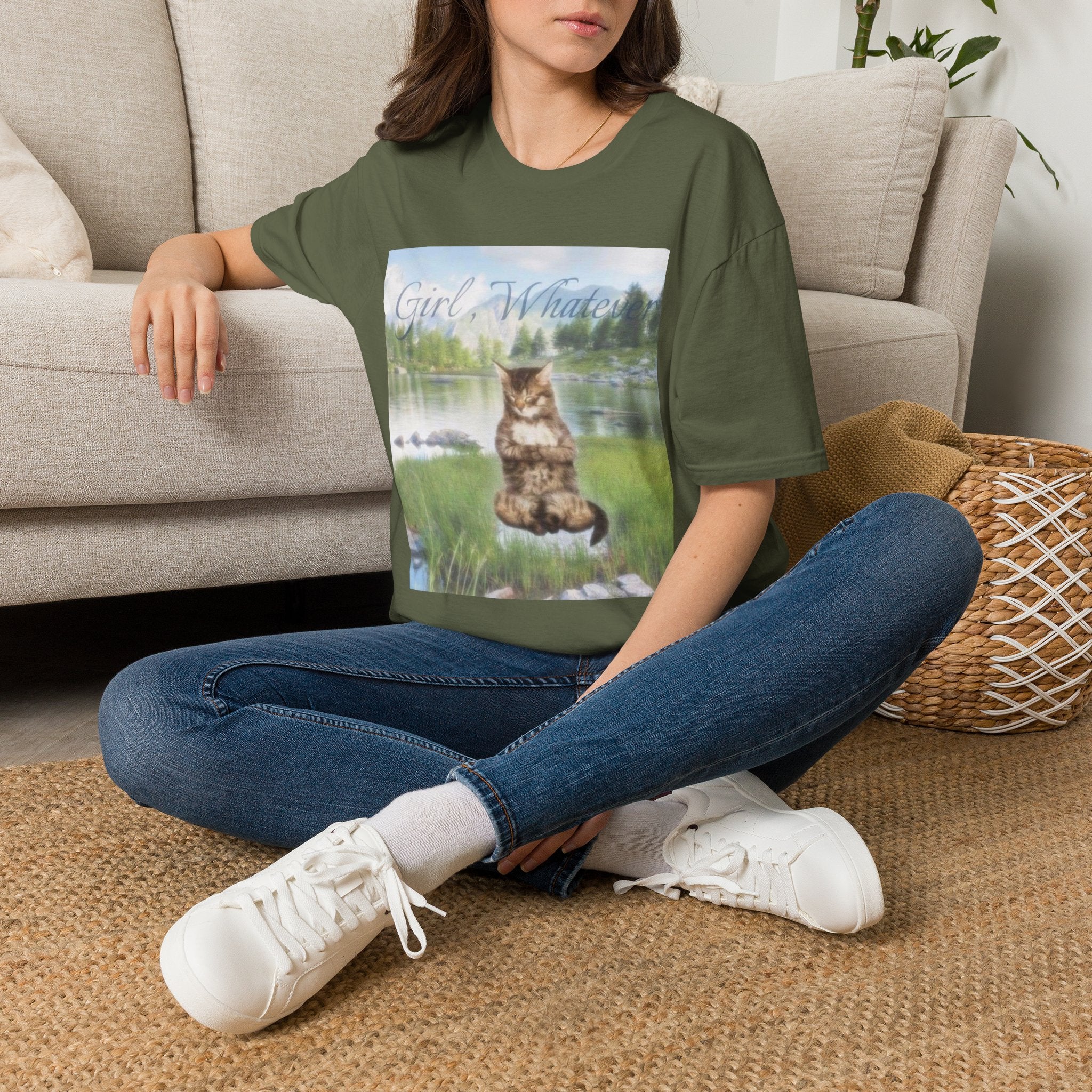 Cat T-Shirt — "Girl, Whatever" Vintage Lake Cat Graphic Tee