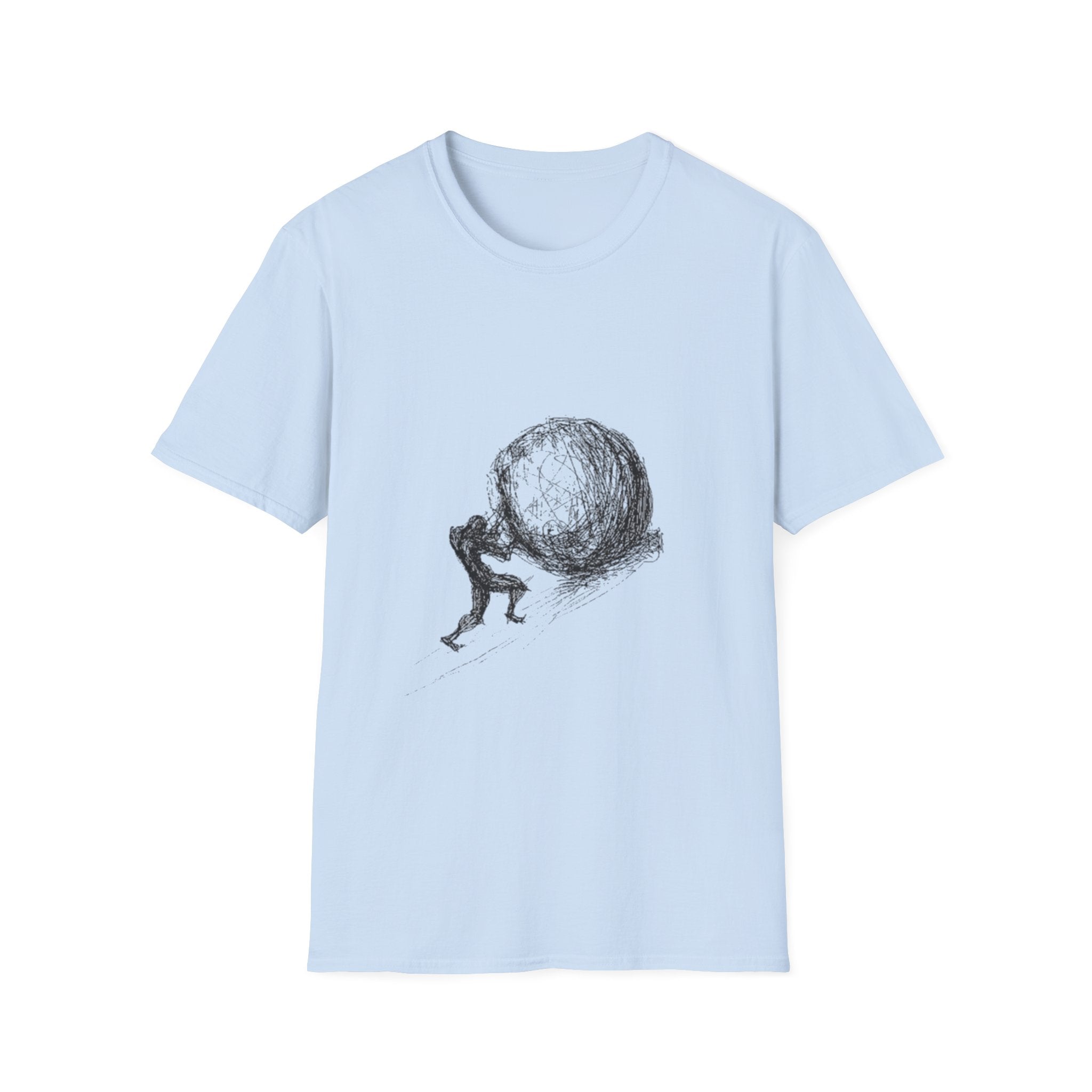 Sisyphus Pushing Boulder Illustration Tee (Perseverance Motivational Art)