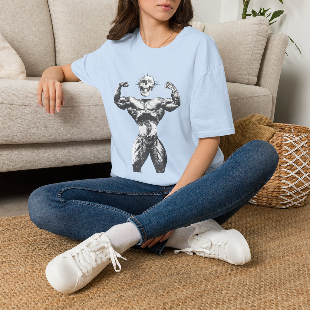 Skull Bodybuilder T-Shirt — Vintage Muscle Pose Graphic Tee