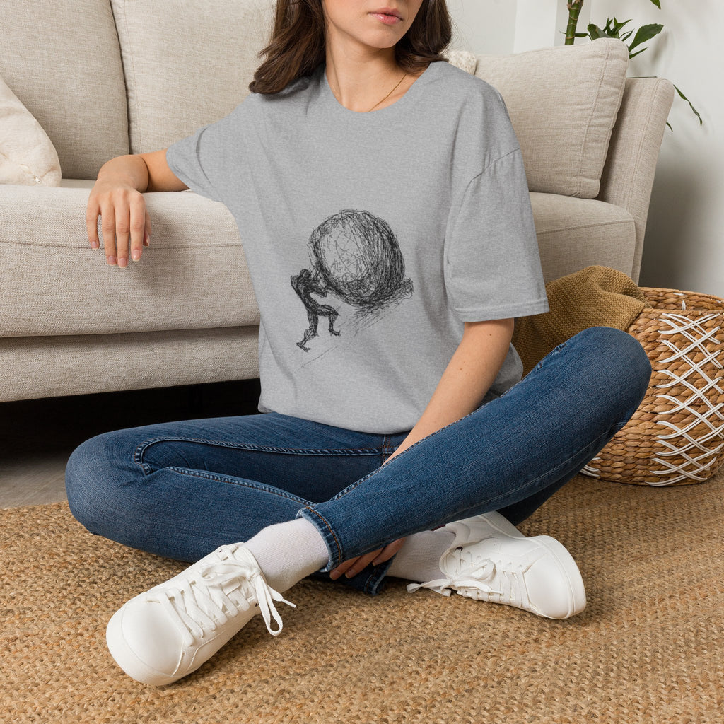 Sisyphus Pushing Boulder Illustration Tee (Perseverance Motivational Art)