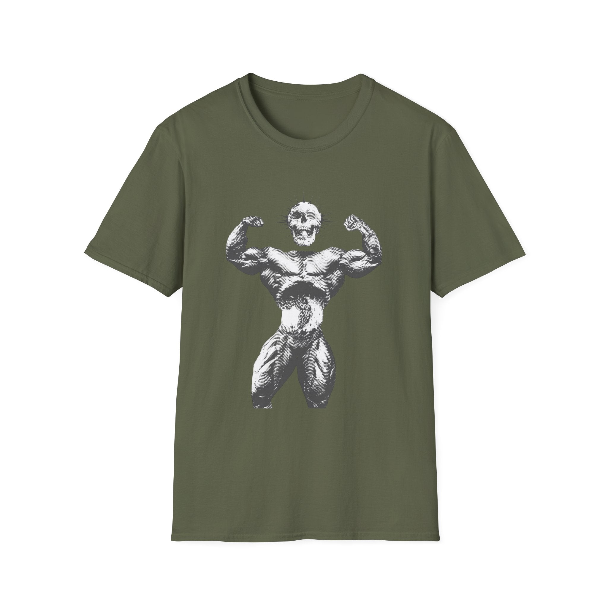Skull Bodybuilder T-Shirt — Vintage Muscle Pose Graphic Tee