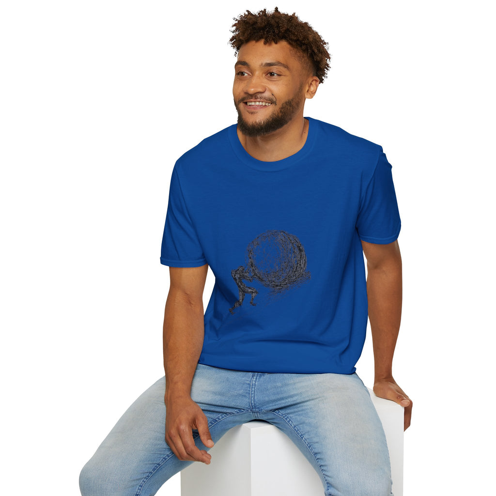 Sisyphus Pushing Boulder Illustration Tee (Perseverance Motivational Art)