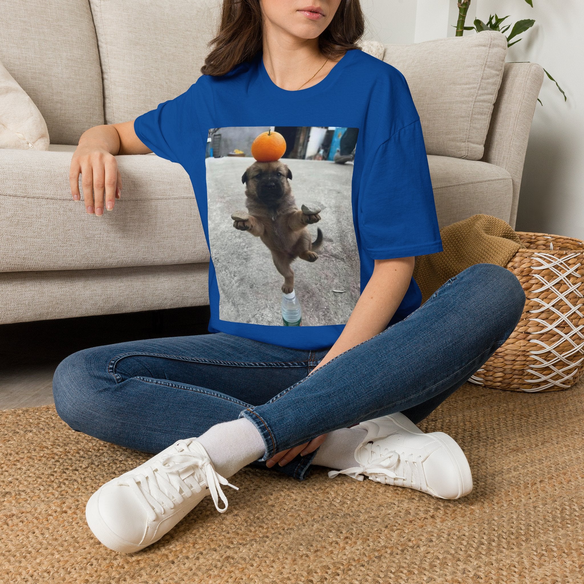Cute Puppy Balancing Orange Photo Tee