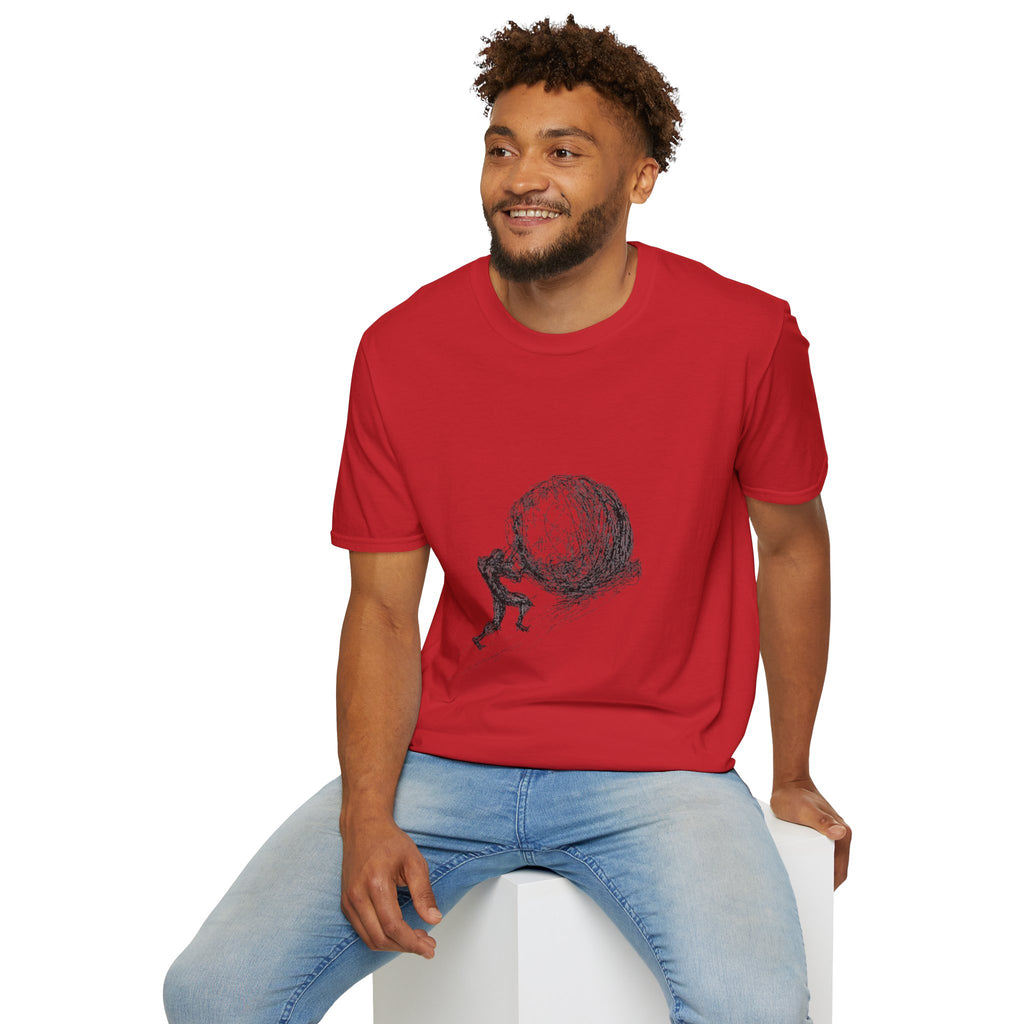 Sisyphus Pushing Boulder Illustration Tee (Perseverance Motivational Art)