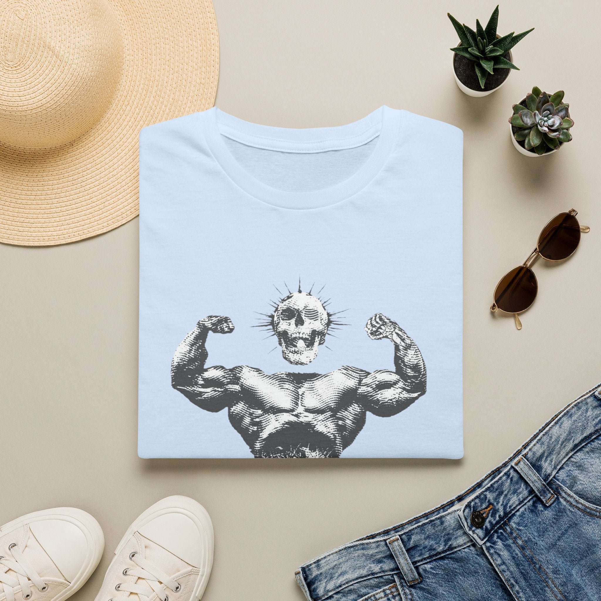 Skull Bodybuilder T-Shirt — Vintage Muscle Pose Graphic Tee