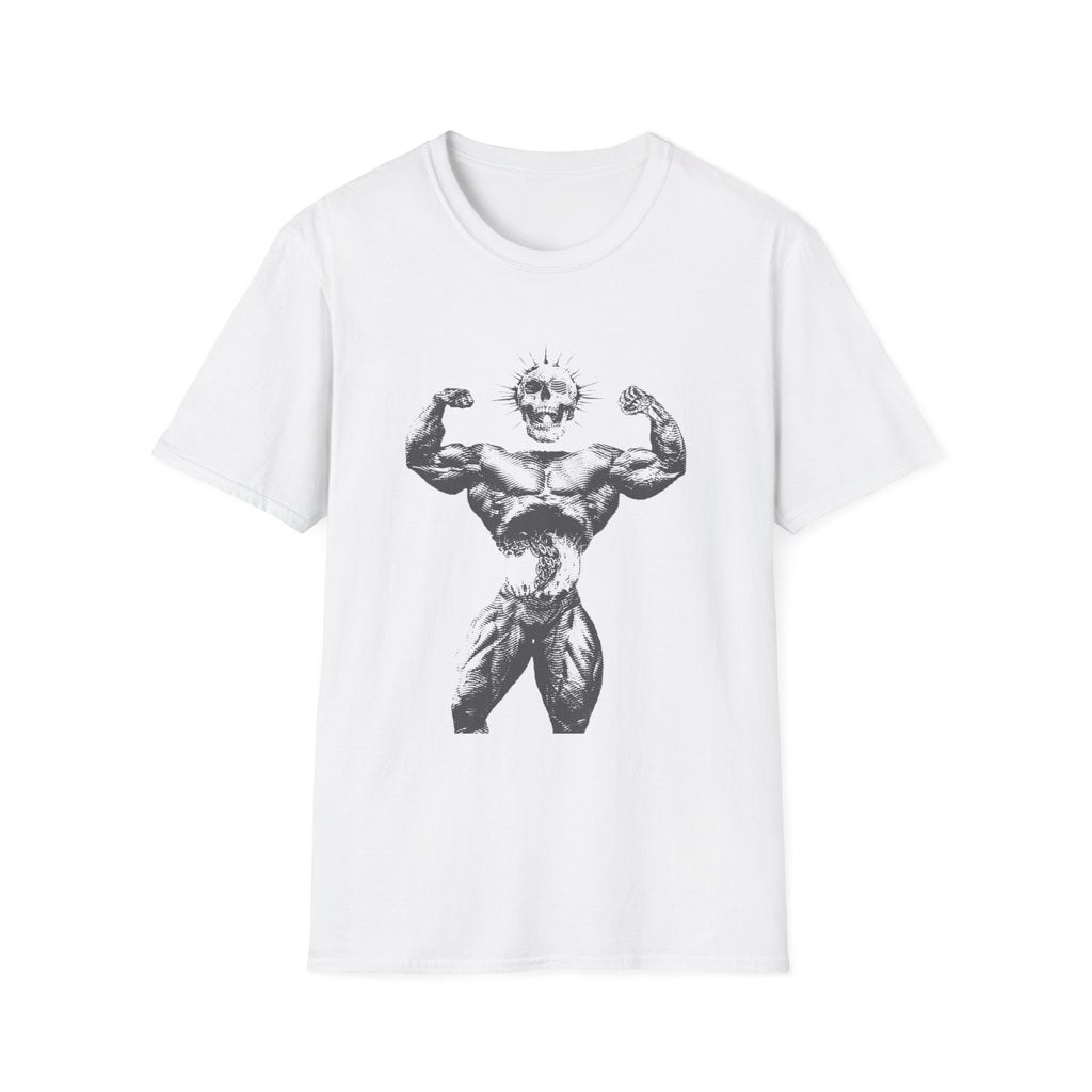 Skull Bodybuilder T-Shirt — Vintage Muscle Pose Graphic Tee