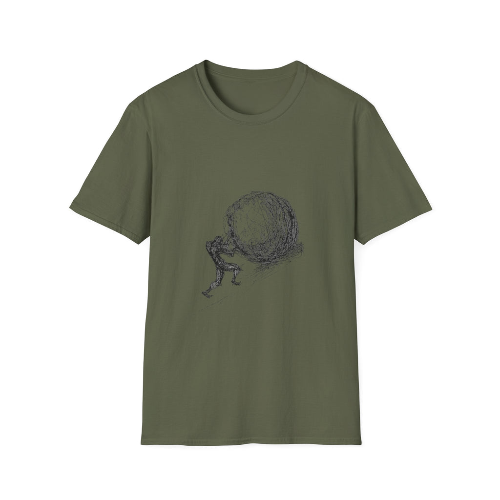Sisyphus Pushing Boulder Illustration Tee (Perseverance Motivational Art)