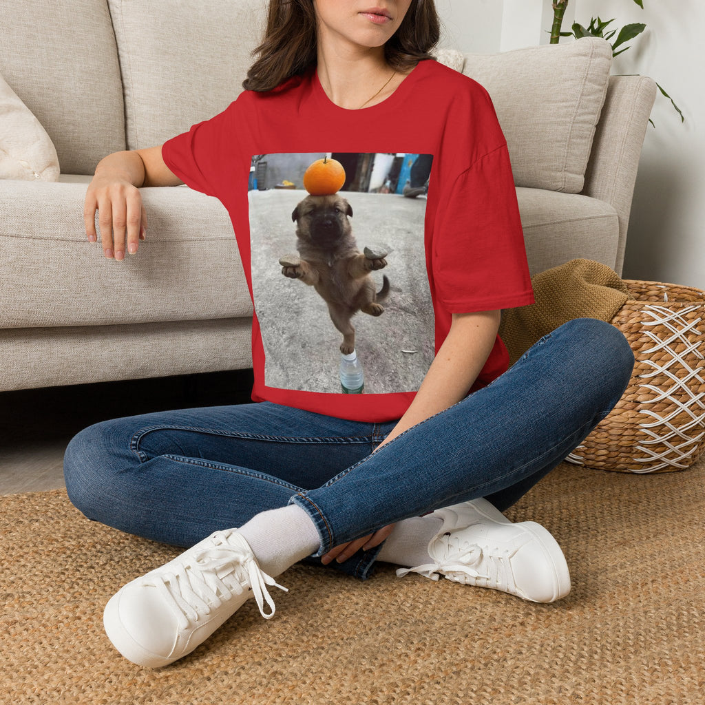 Cute Puppy Balancing Orange Photo Tee