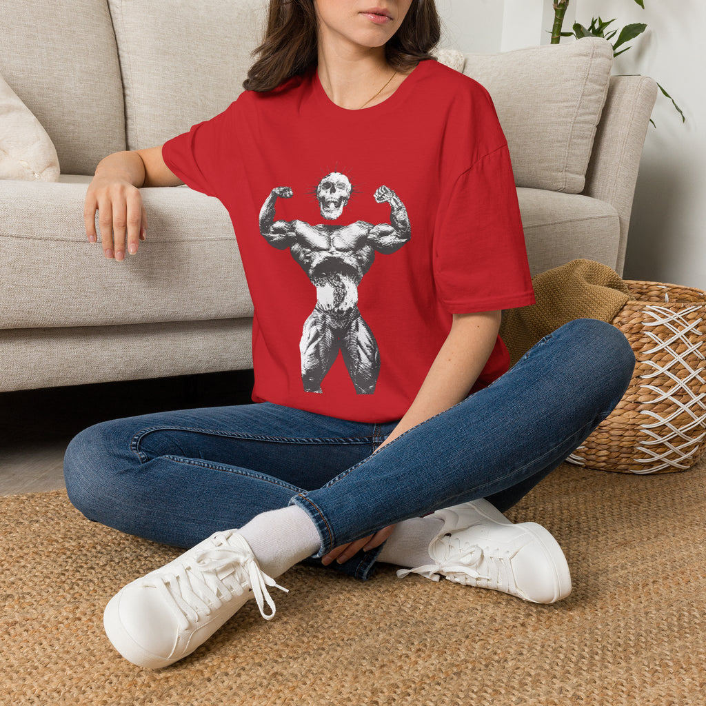 Skull Bodybuilder T-Shirt — Vintage Muscle Pose Graphic Tee