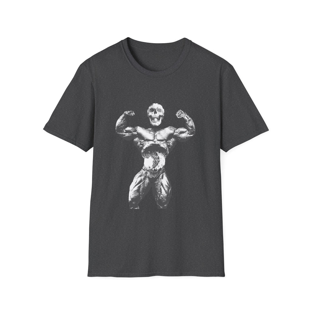 Skull Bodybuilder T-Shirt — Vintage Muscle Pose Graphic Tee