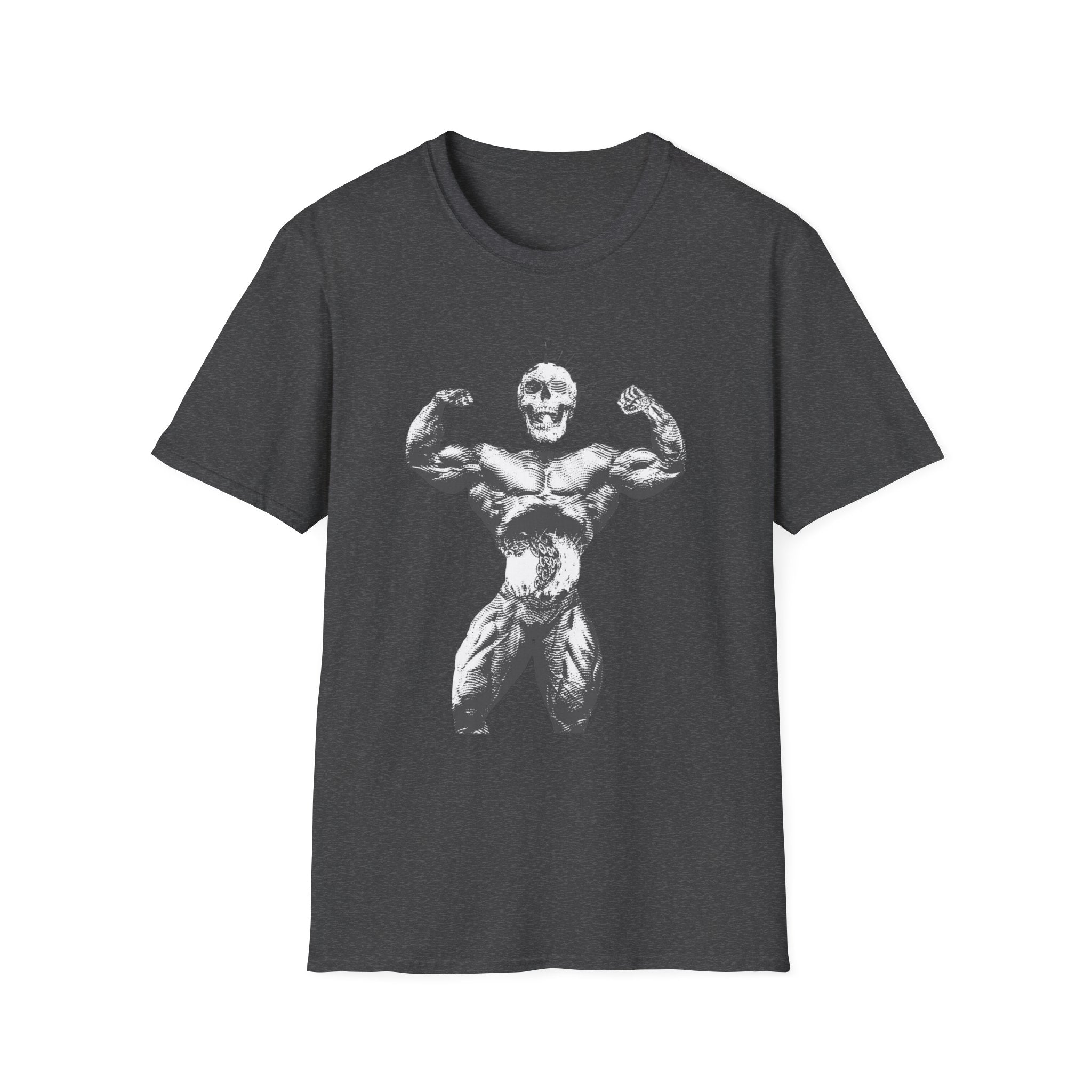 Skull Bodybuilder T-Shirt — Vintage Muscle Pose Graphic Tee