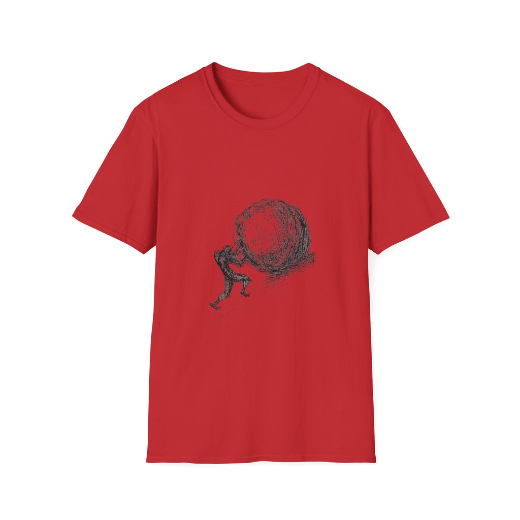 Sisyphus Pushing Boulder Illustration Tee (Perseverance Motivational Art)