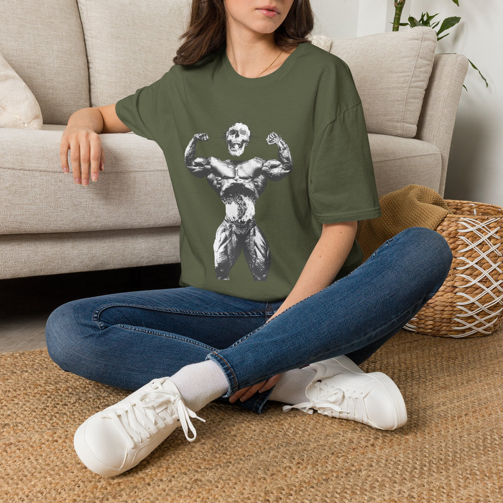 Skull Bodybuilder T-Shirt — Vintage Muscle Pose Graphic Tee