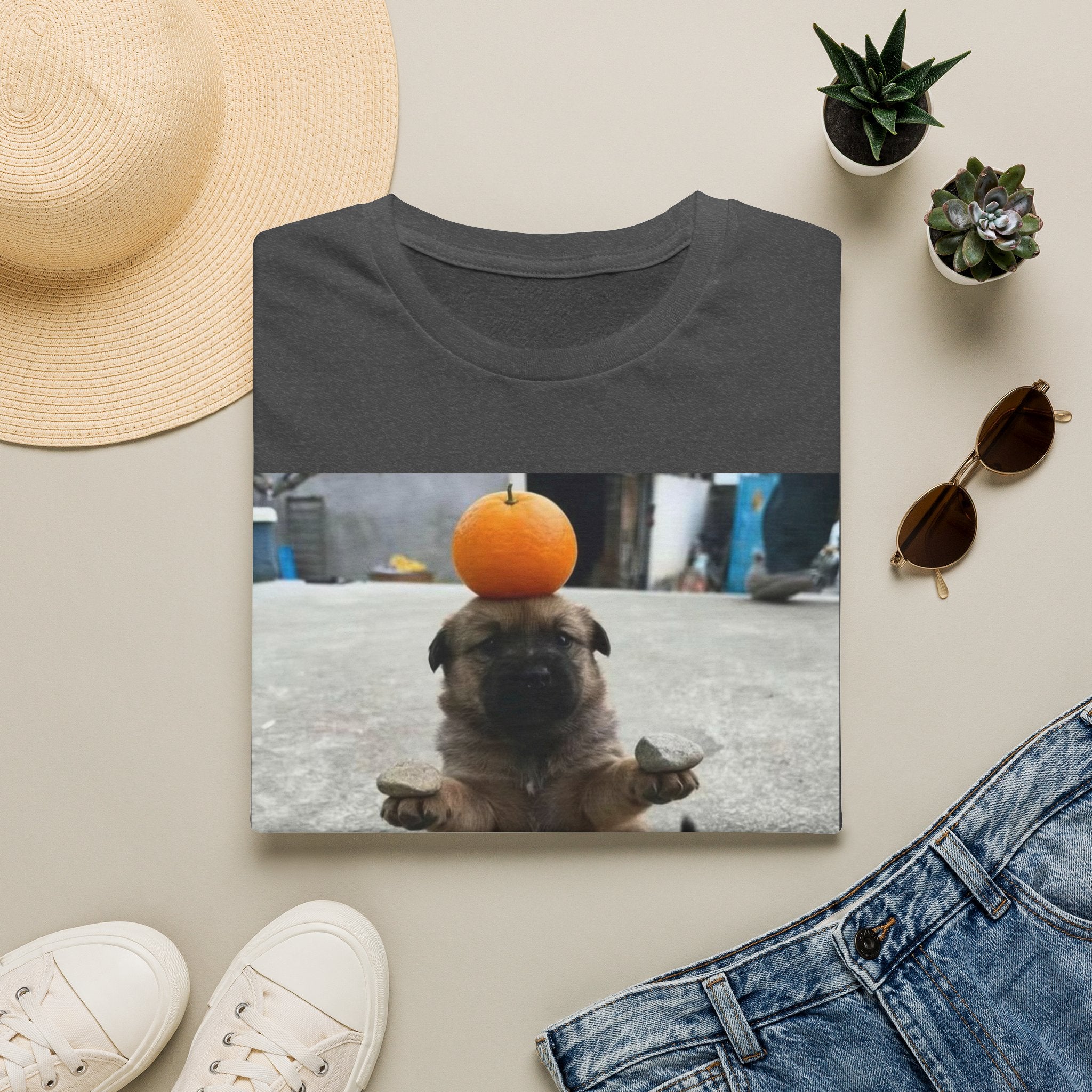 Cute Puppy Balancing Orange Photo Tee