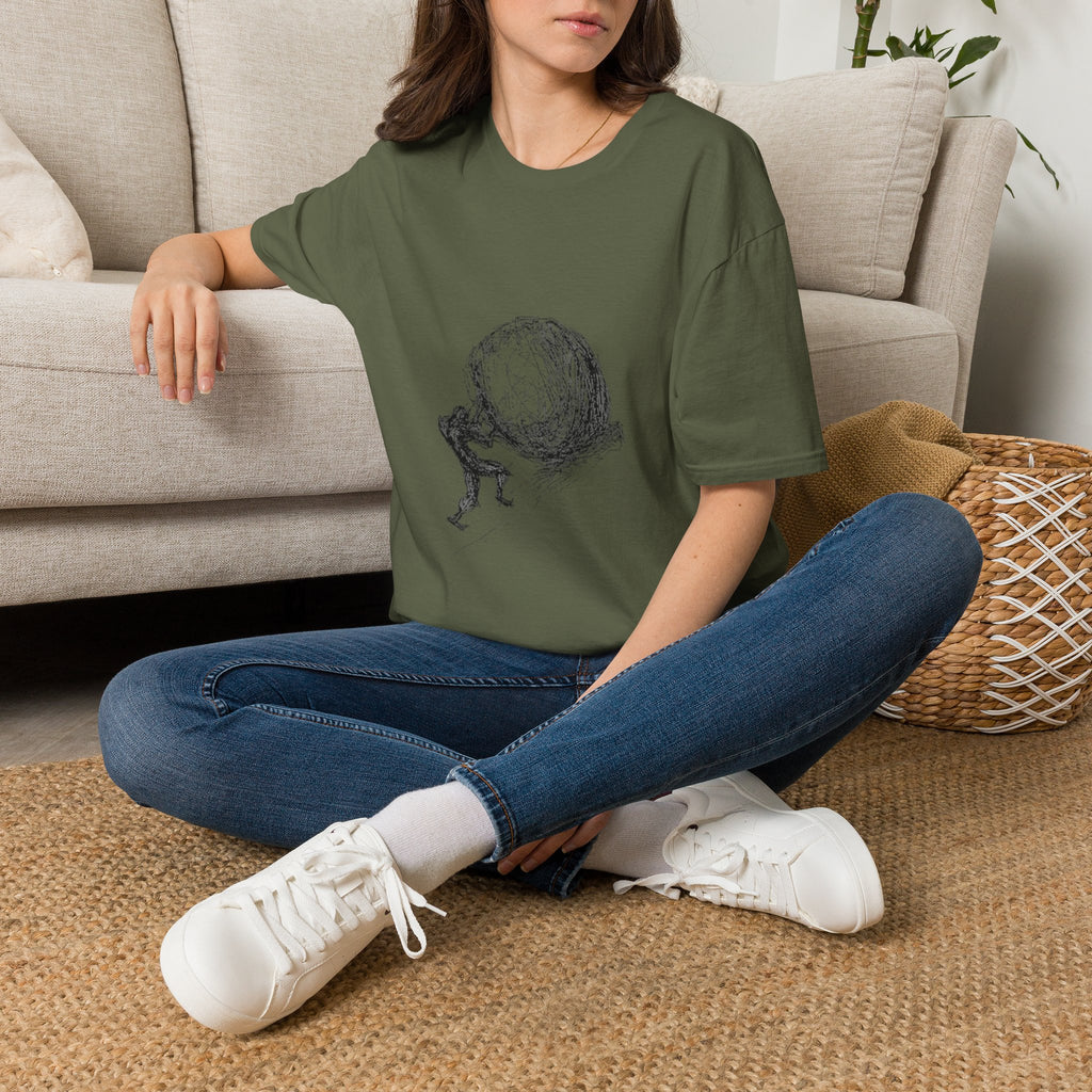 Sisyphus Pushing Boulder Illustration Tee (Perseverance Motivational Art)