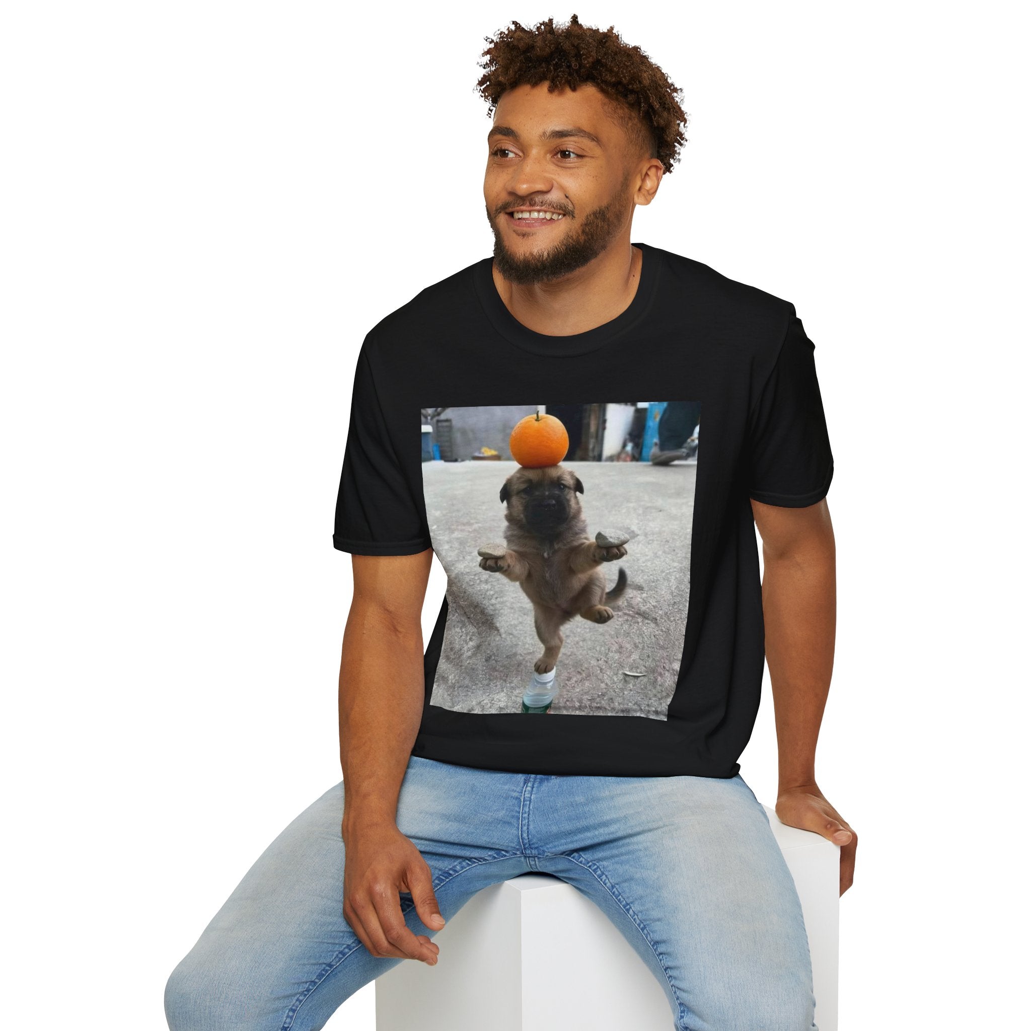 Cute Puppy Balancing Orange Photo Tee